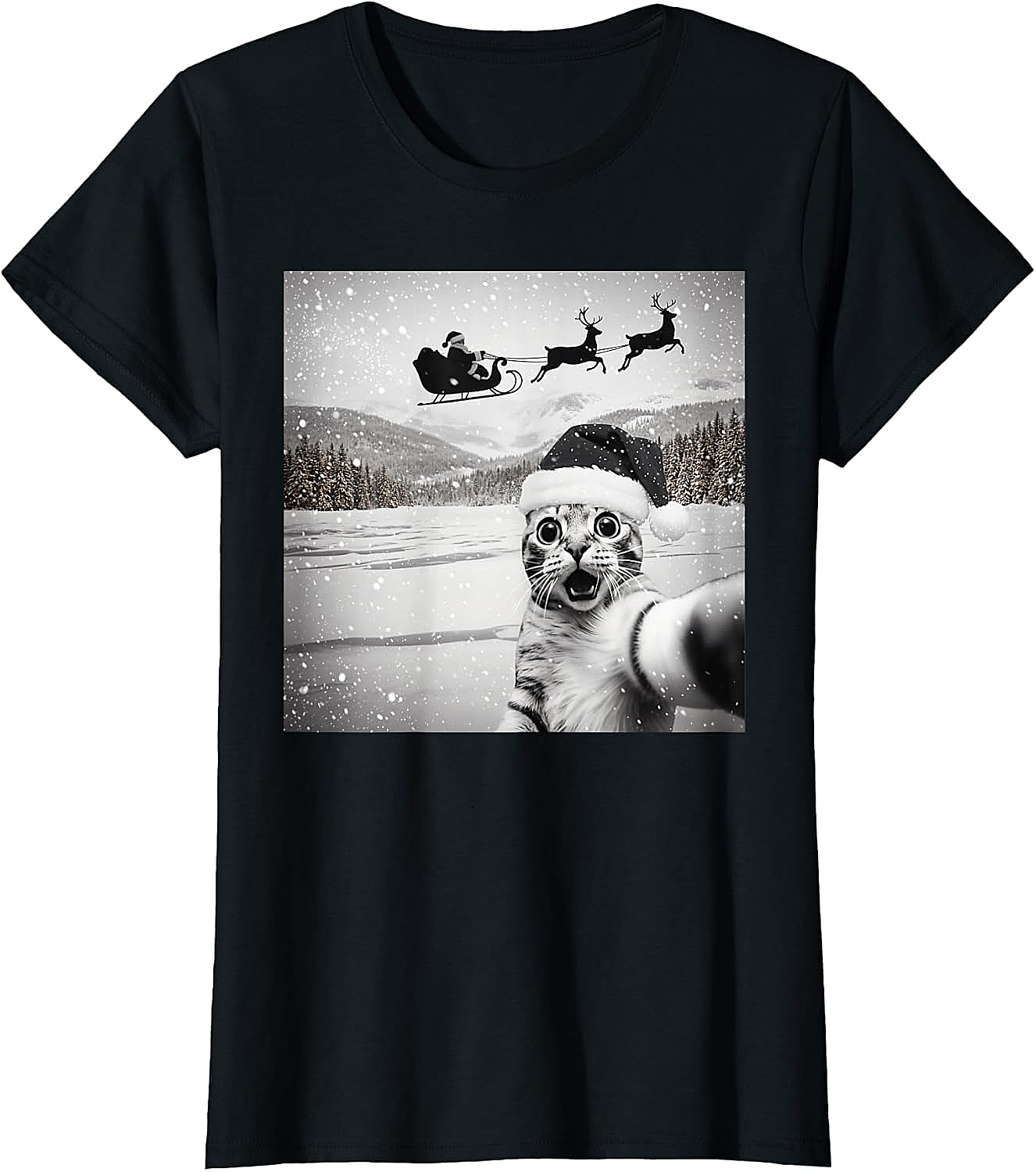  Cat Selfie Santa Funny Christmas T-Shirt - Unisex Tee