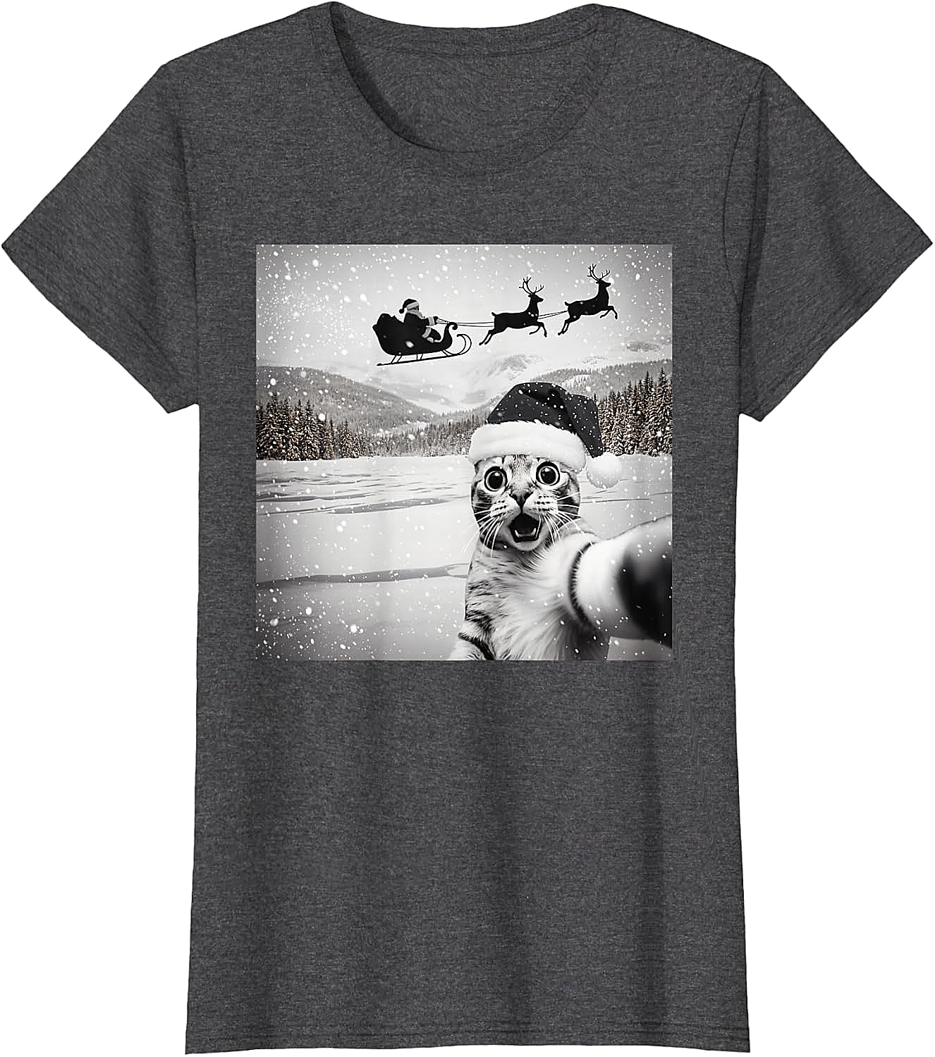  Cat Selfie Santa Funny Christmas T-Shirt - Unisex Tee