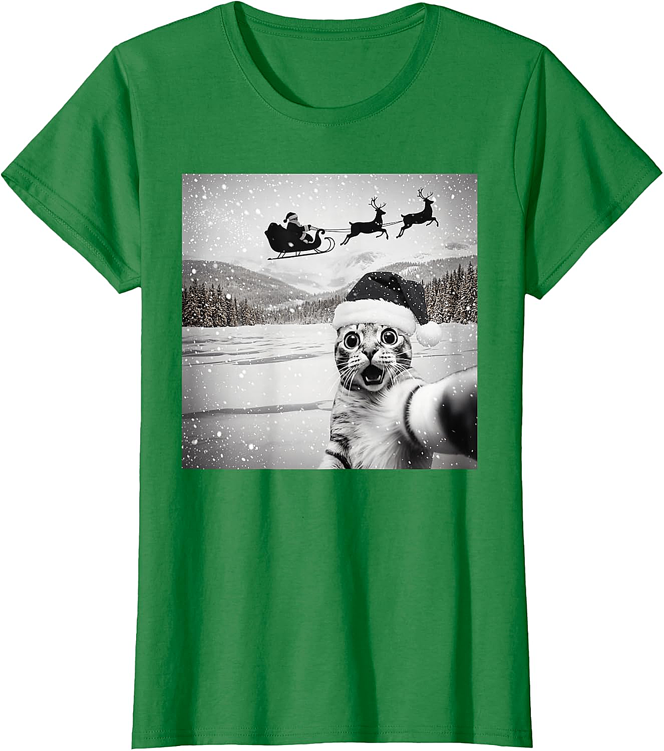  Cat Selfie Santa Funny Christmas T-Shirt - Unisex Tee