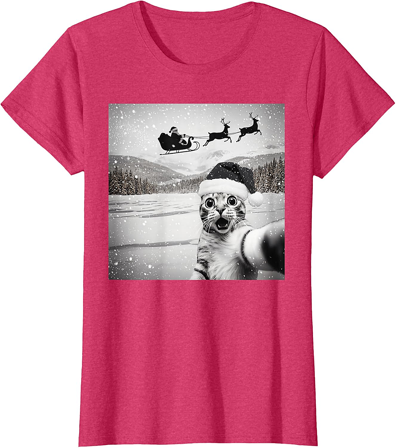  Cat Selfie Santa Funny Christmas T-Shirt - Unisex Tee
