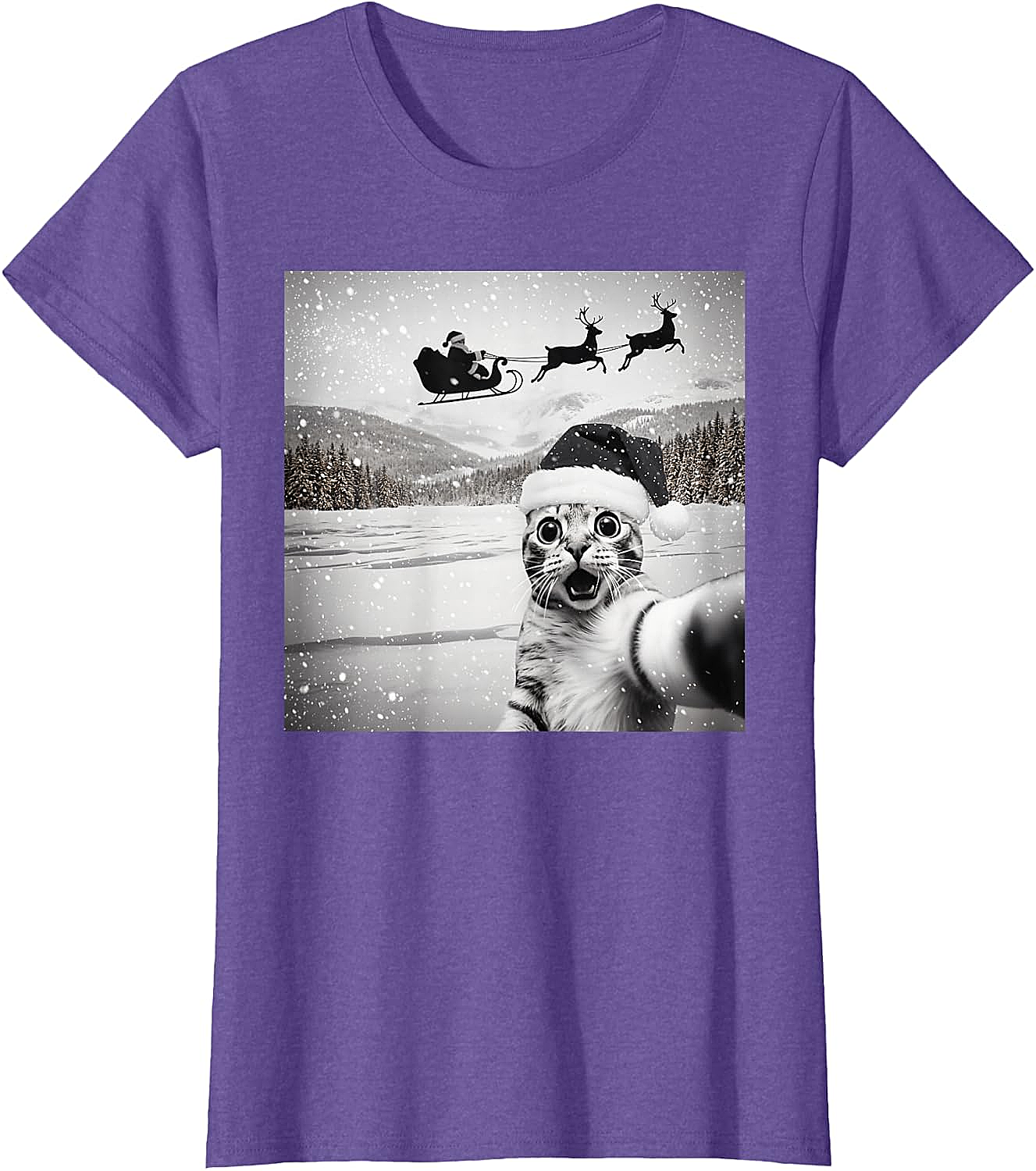  Cat Selfie Santa Funny Christmas T-Shirt - Unisex Tee