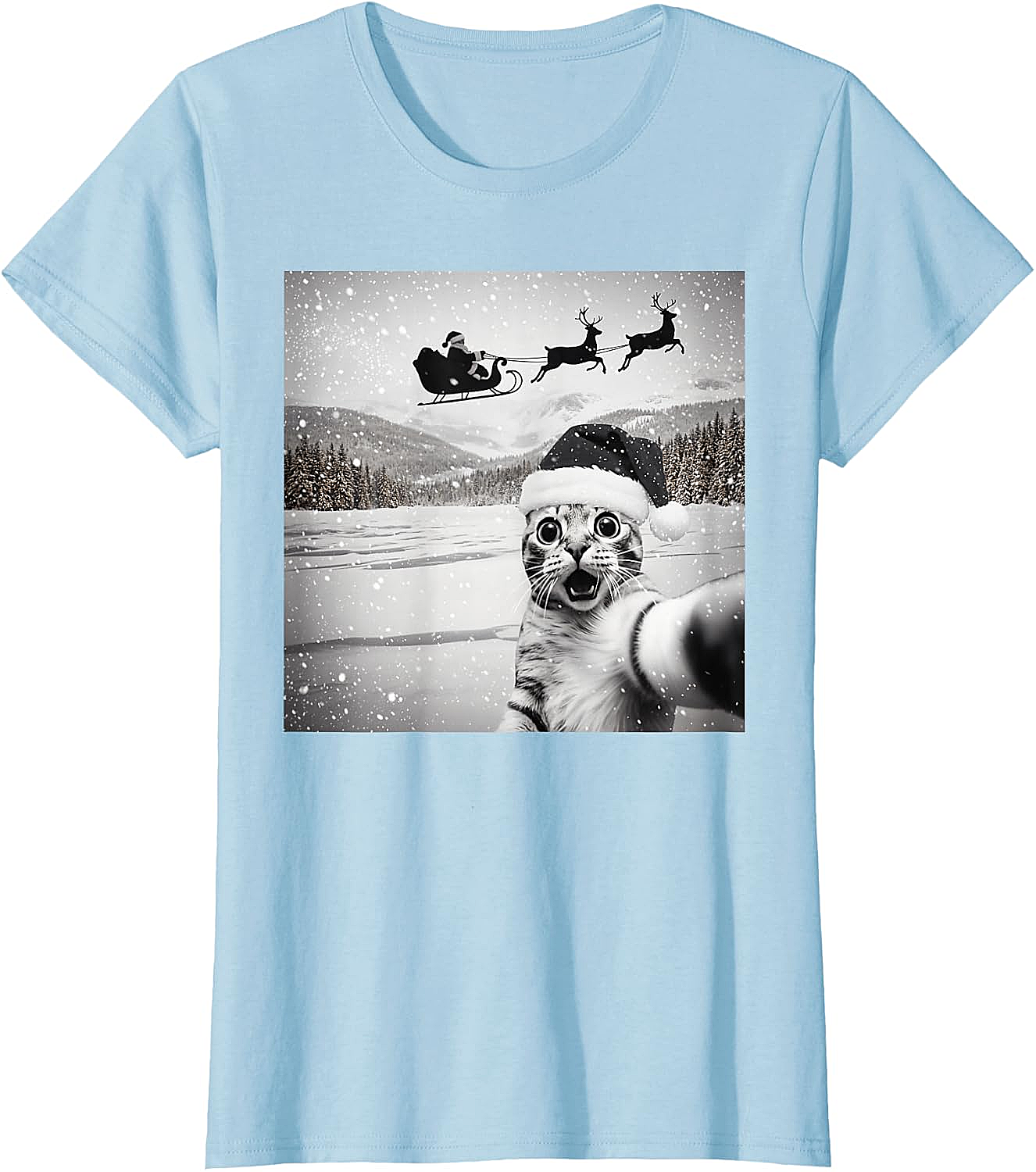  Cat Selfie Santa Funny Christmas T-Shirt - Unisex Tee