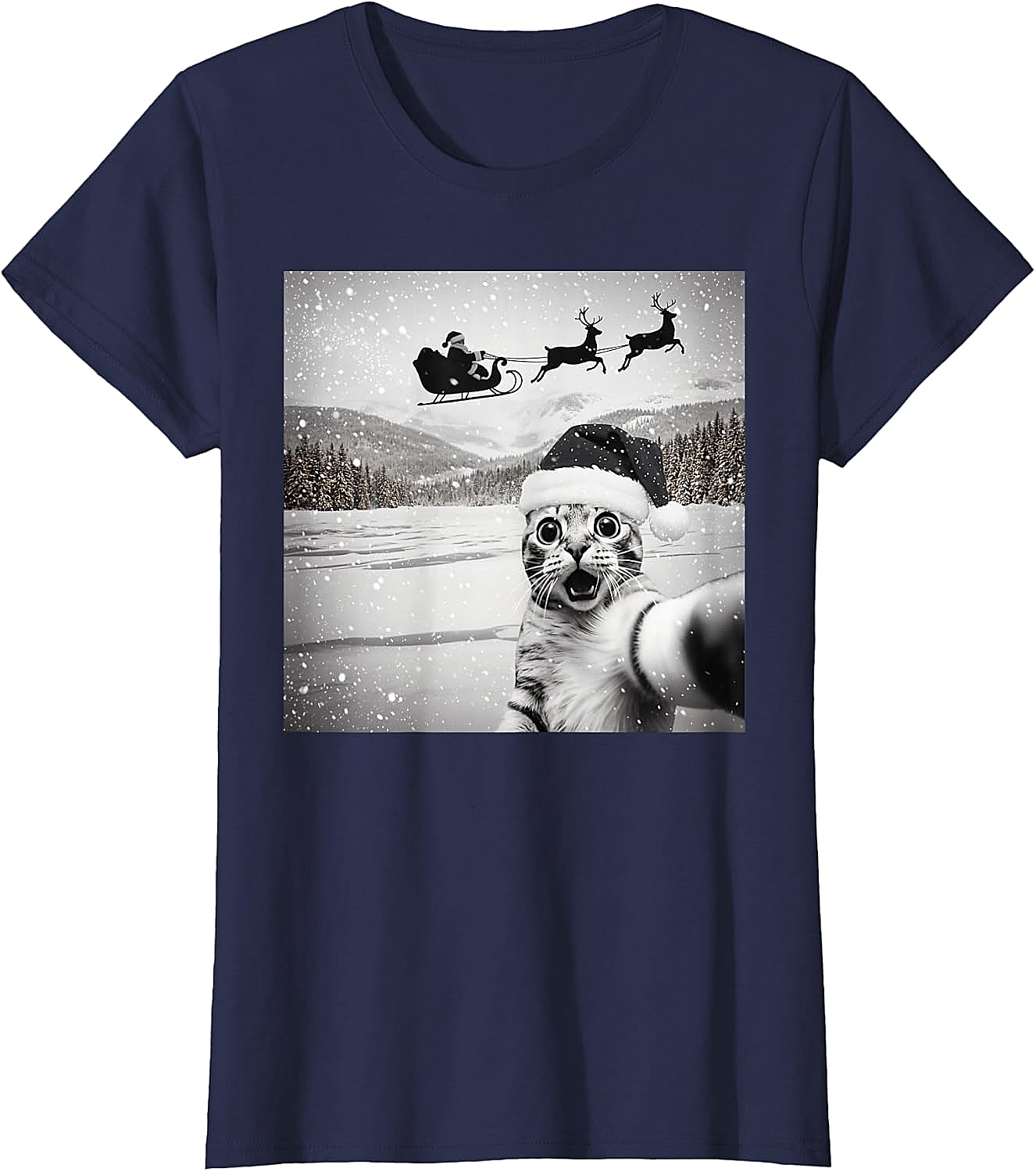  Cat Selfie Santa Funny Christmas T-Shirt - Unisex Tee