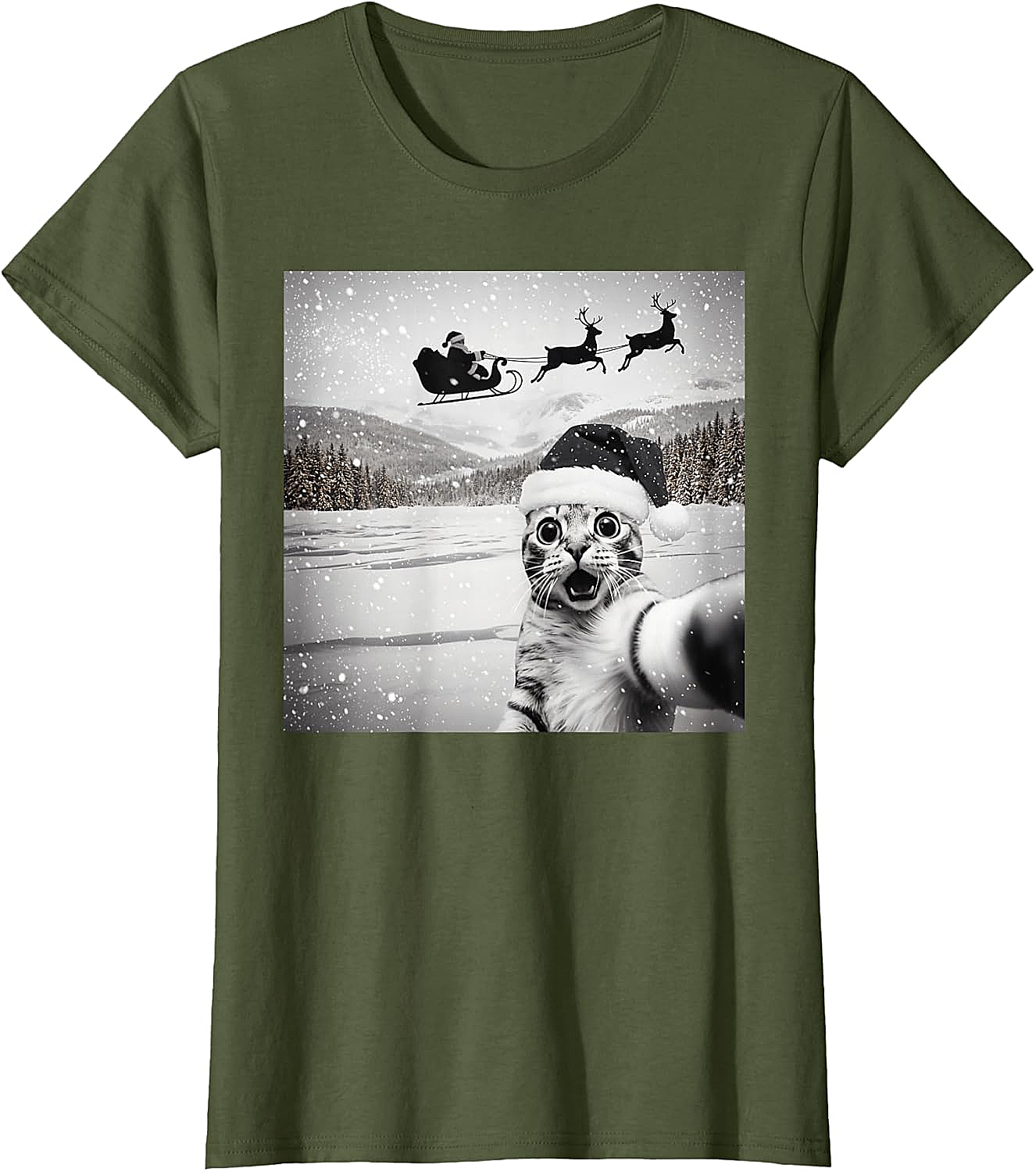  Cat Selfie Santa Funny Christmas T-Shirt - Unisex Tee