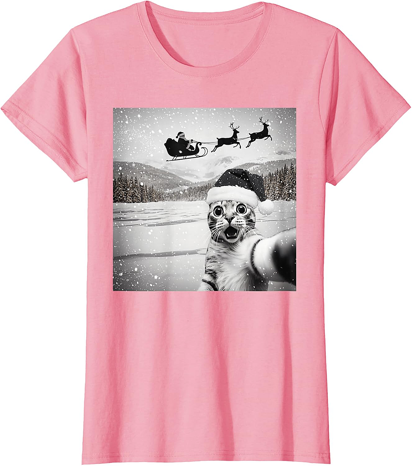  Cat Selfie Santa Funny Christmas T-Shirt - Unisex Tee