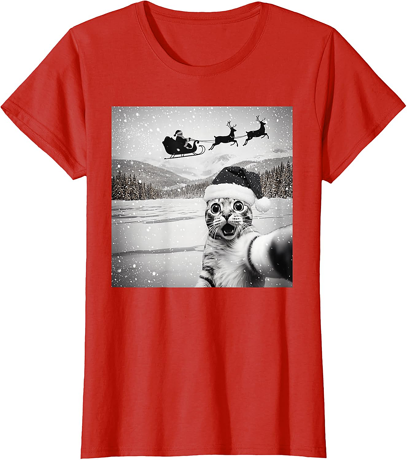  Cat Selfie Santa Funny Christmas T-Shirt - Unisex Tee