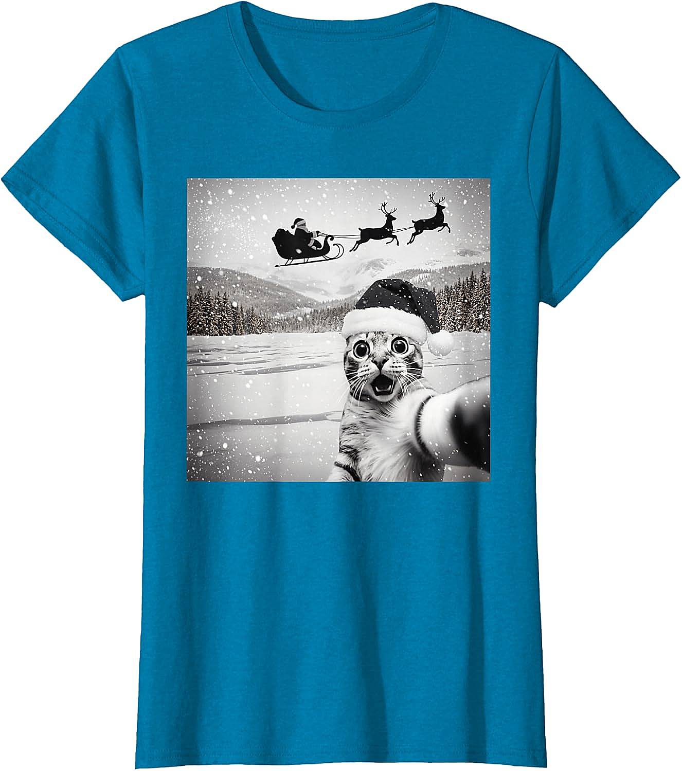  Cat Selfie Santa Funny Christmas T-Shirt - Unisex Tee