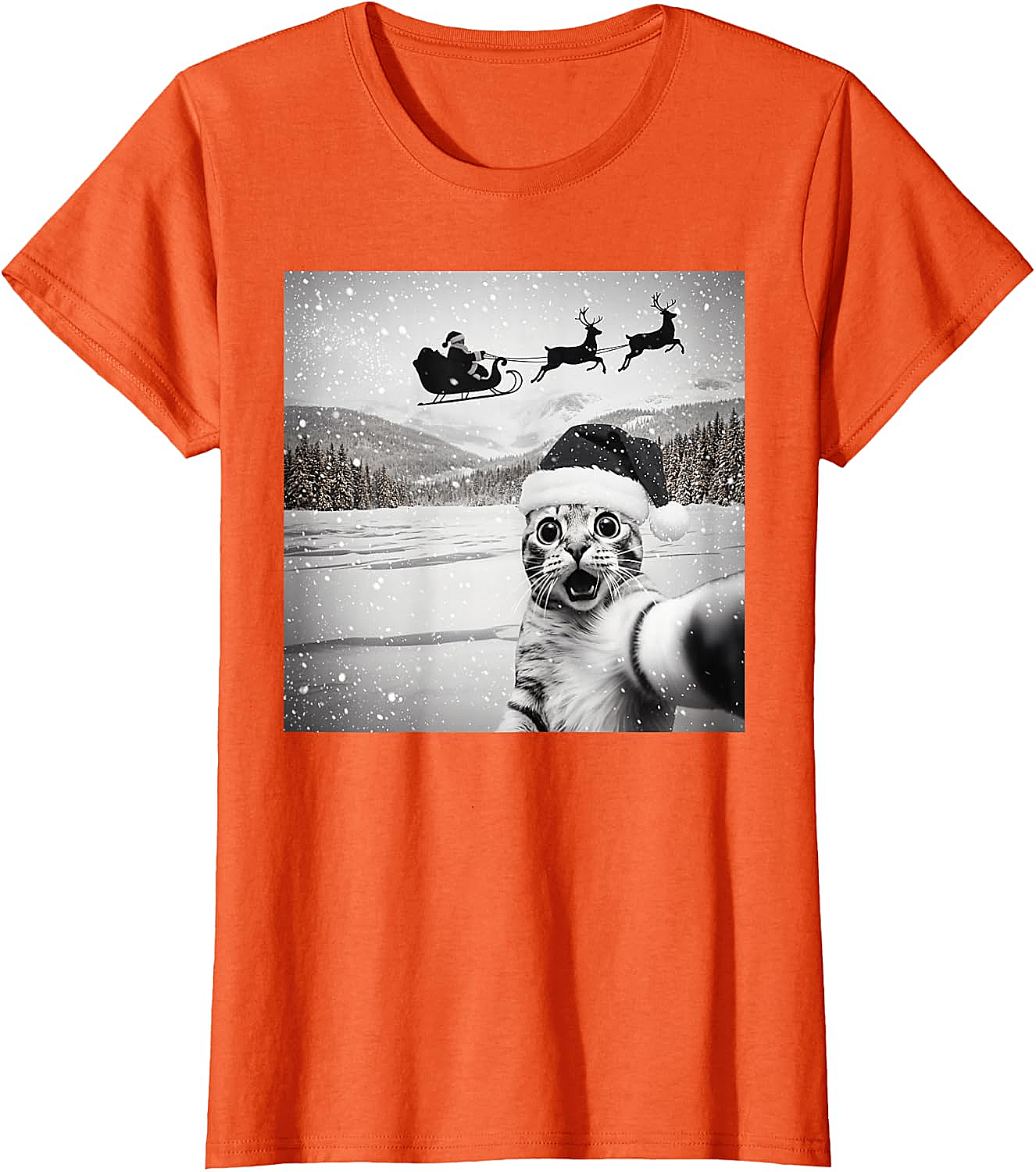  Cat Selfie Santa Funny Christmas T-Shirt - Unisex Tee