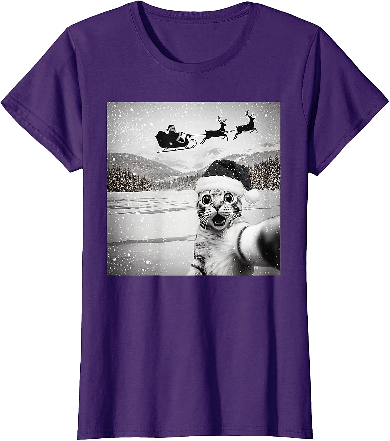  Cat Selfie Santa Funny Christmas T-Shirt - Unisex Tee