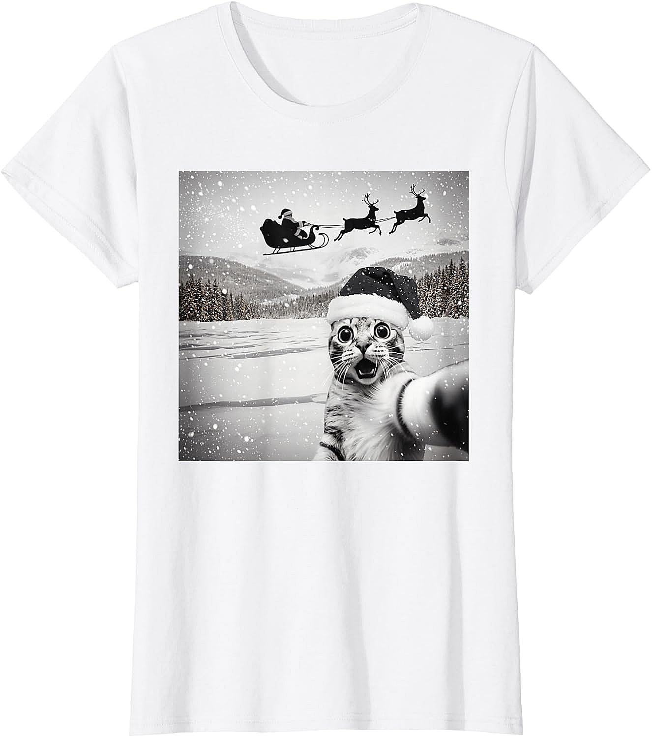  Cat Selfie Santa Funny Christmas T-Shirt - Unisex Tee