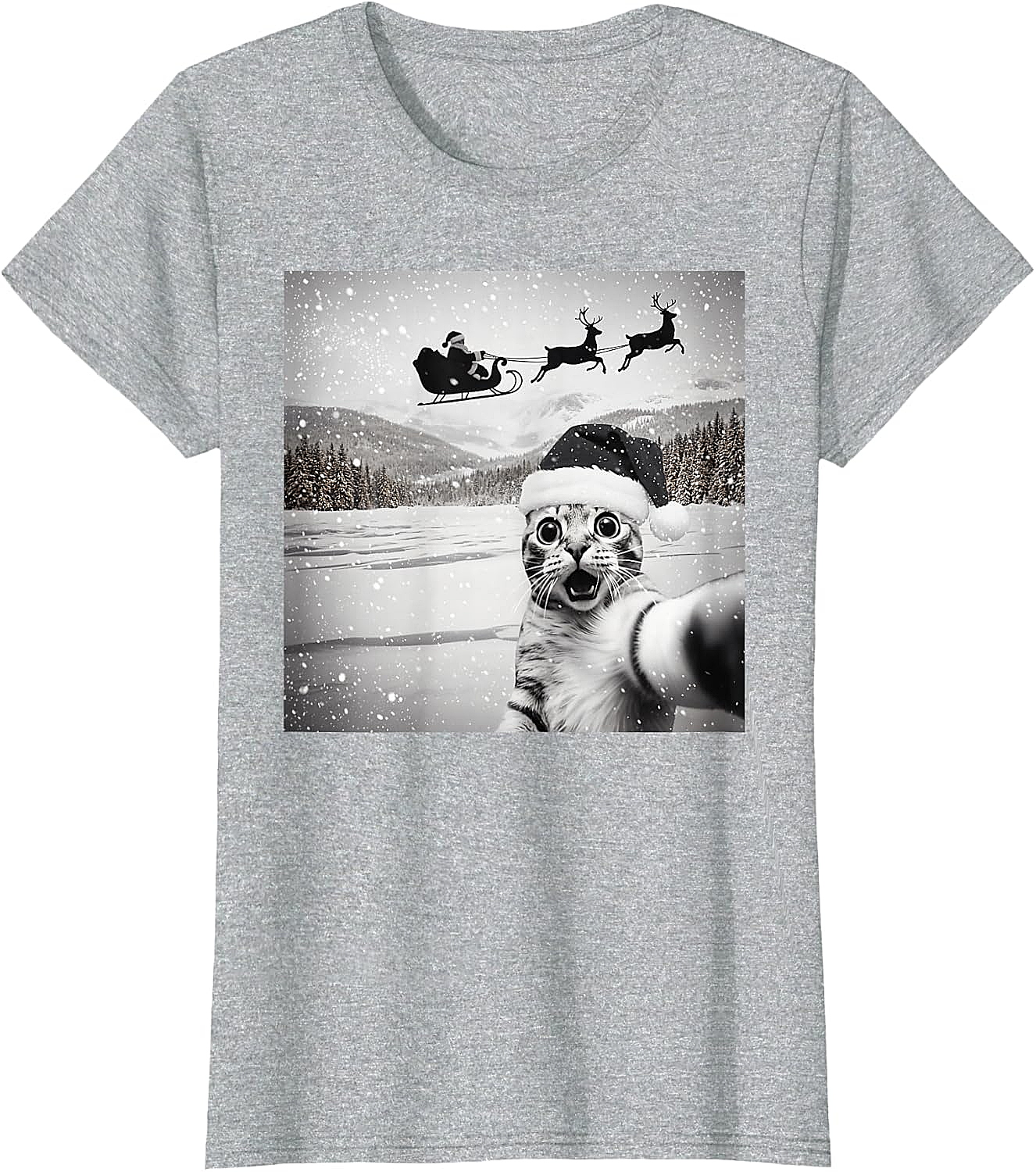  Cat Selfie Santa Funny Christmas T-Shirt - Unisex Tee