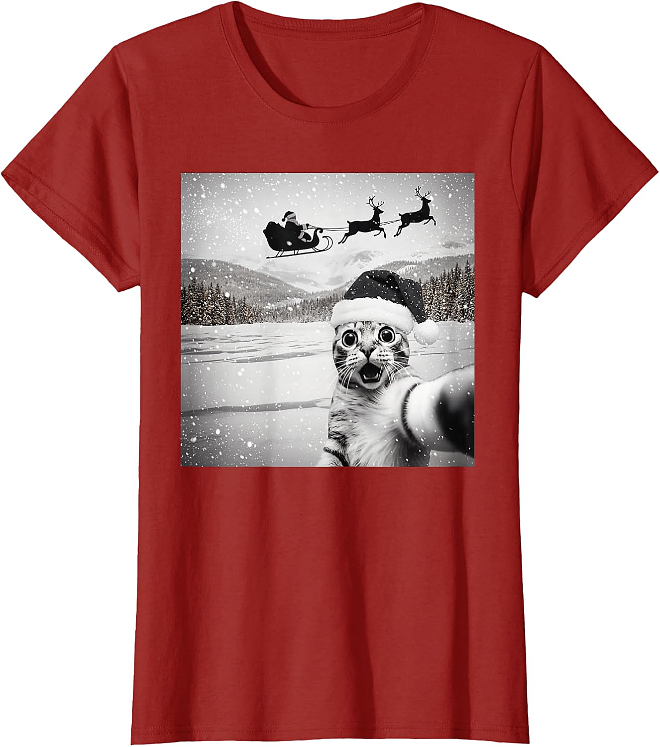  Cat Selfie Santa Funny Christmas T-Shirt - Unisex Tee