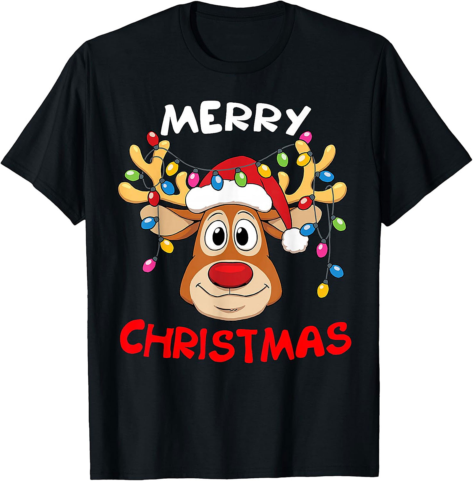 Festive Reindeer Christmas Lights Tee | Holiday Apparel