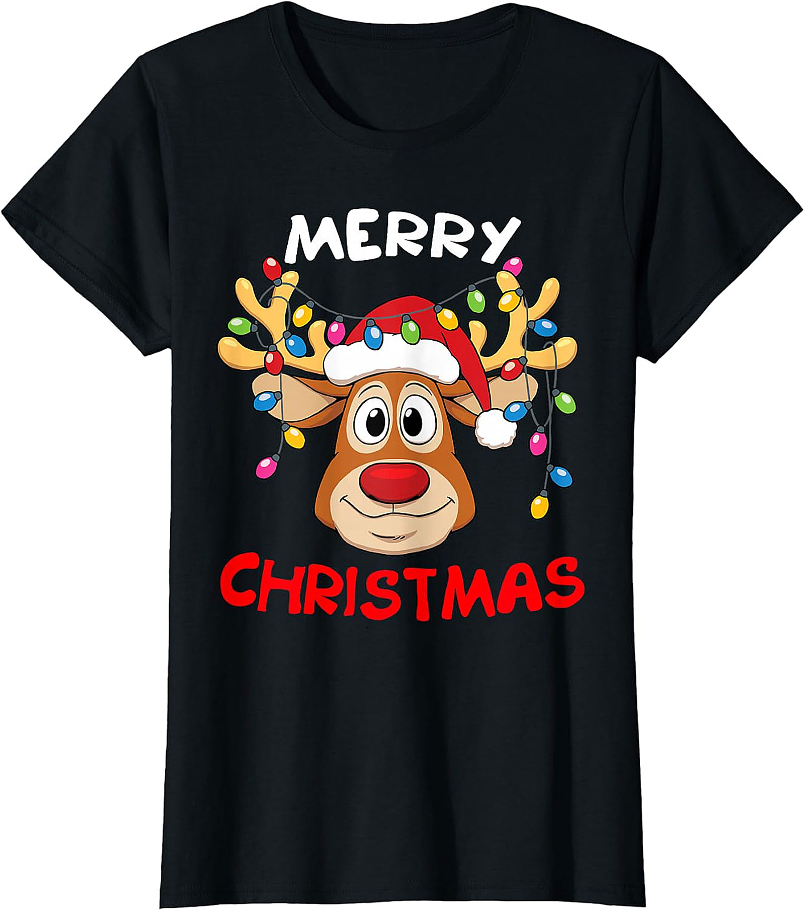 Festive Reindeer Christmas Lights Tee | Holiday Apparel
