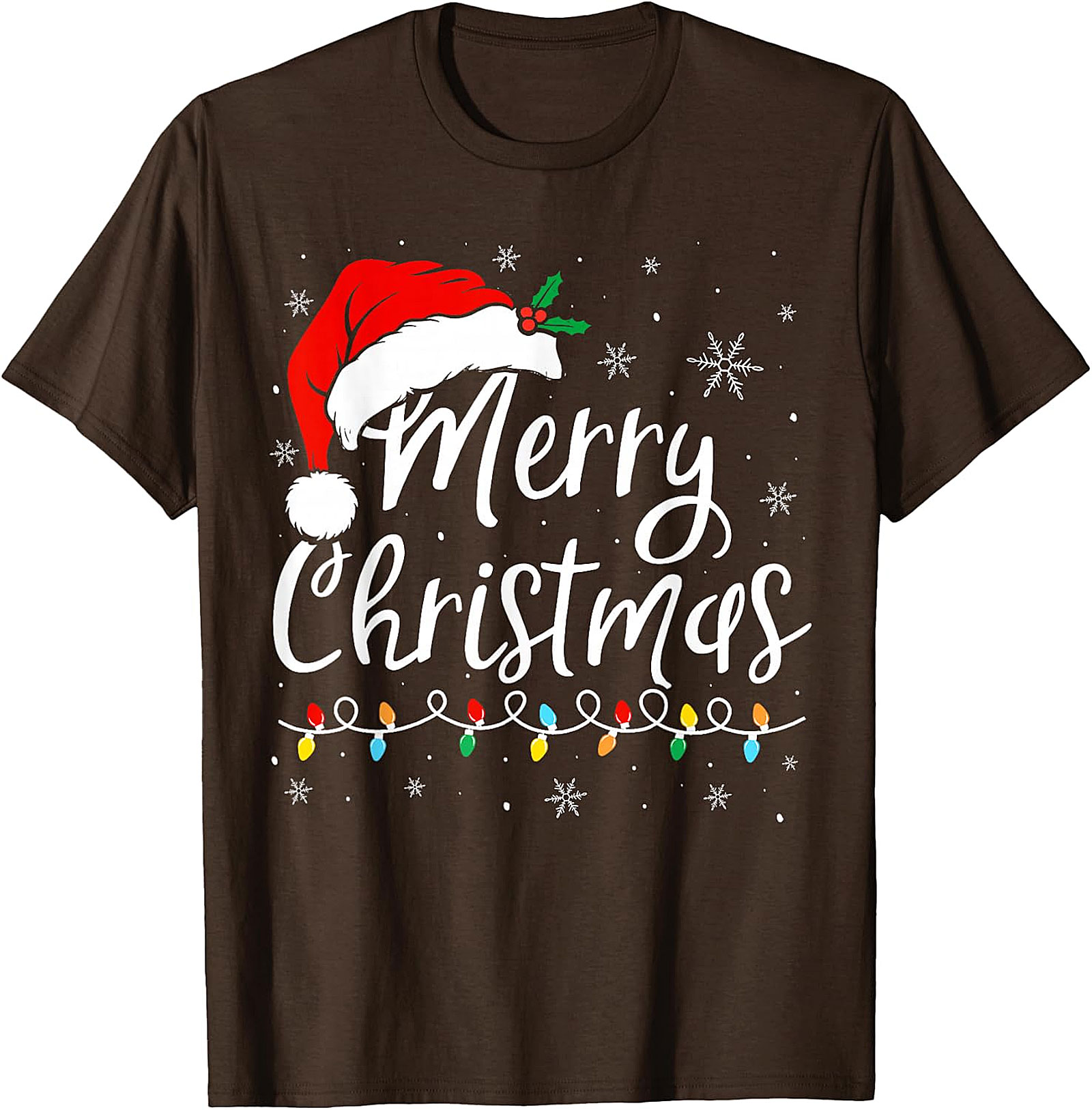 Merry Christmas T-Shirt | Festive Santa Hat & Lights Tee