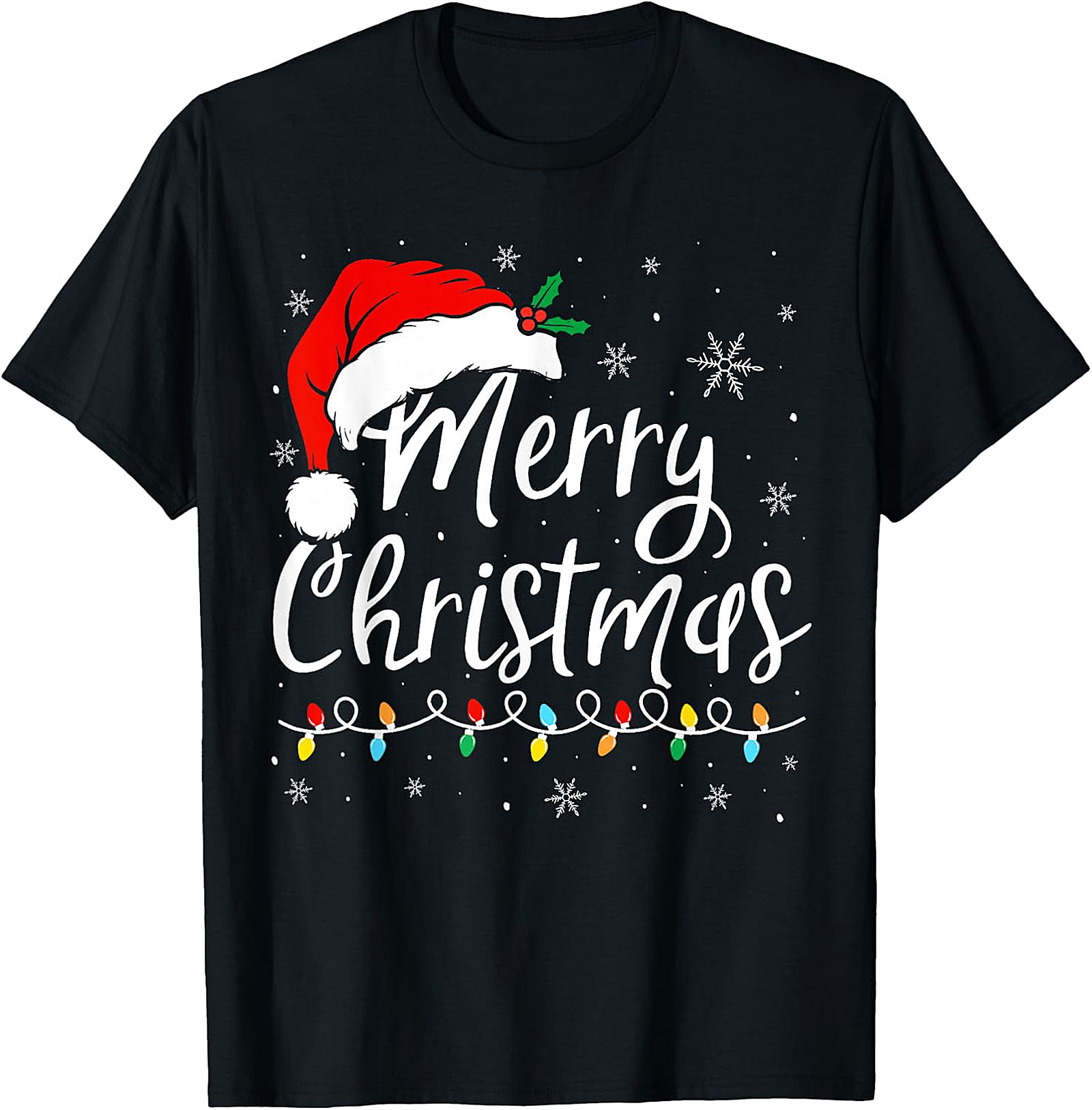 Merry Christmas T-Shirt | Festive Santa Hat & Lights Tee