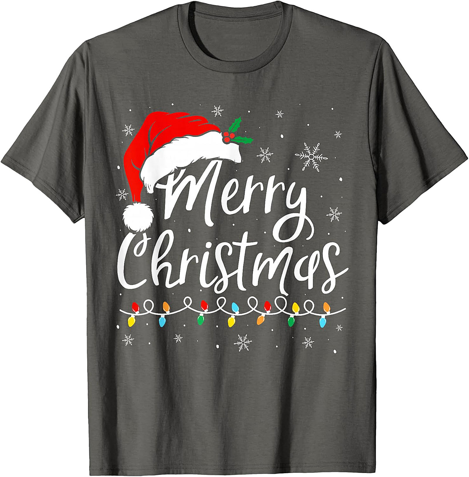Merry Christmas T-Shirt | Festive Santa Hat & Lights Tee