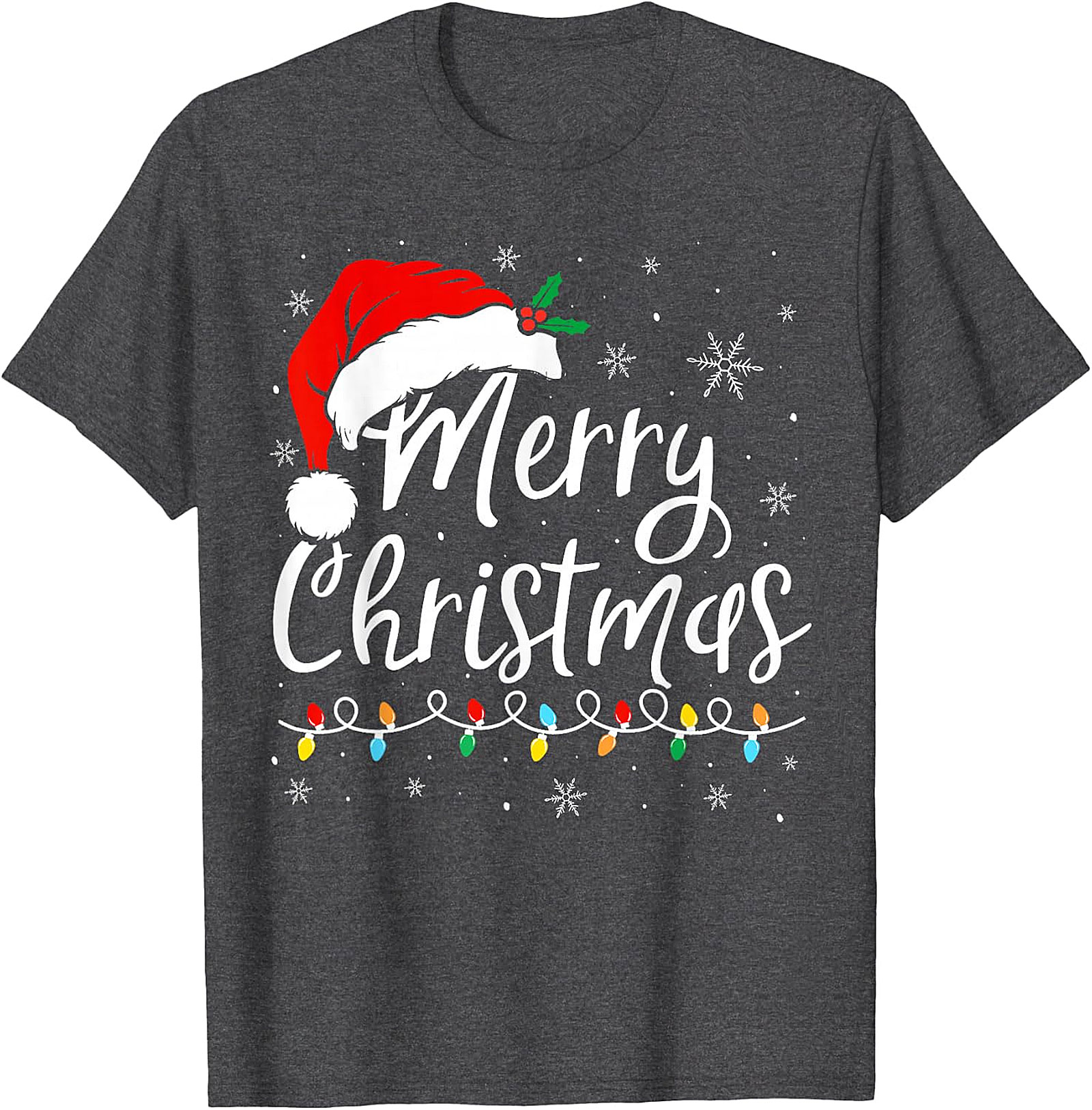 Merry Christmas T-Shirt | Festive Santa Hat & Lights Tee