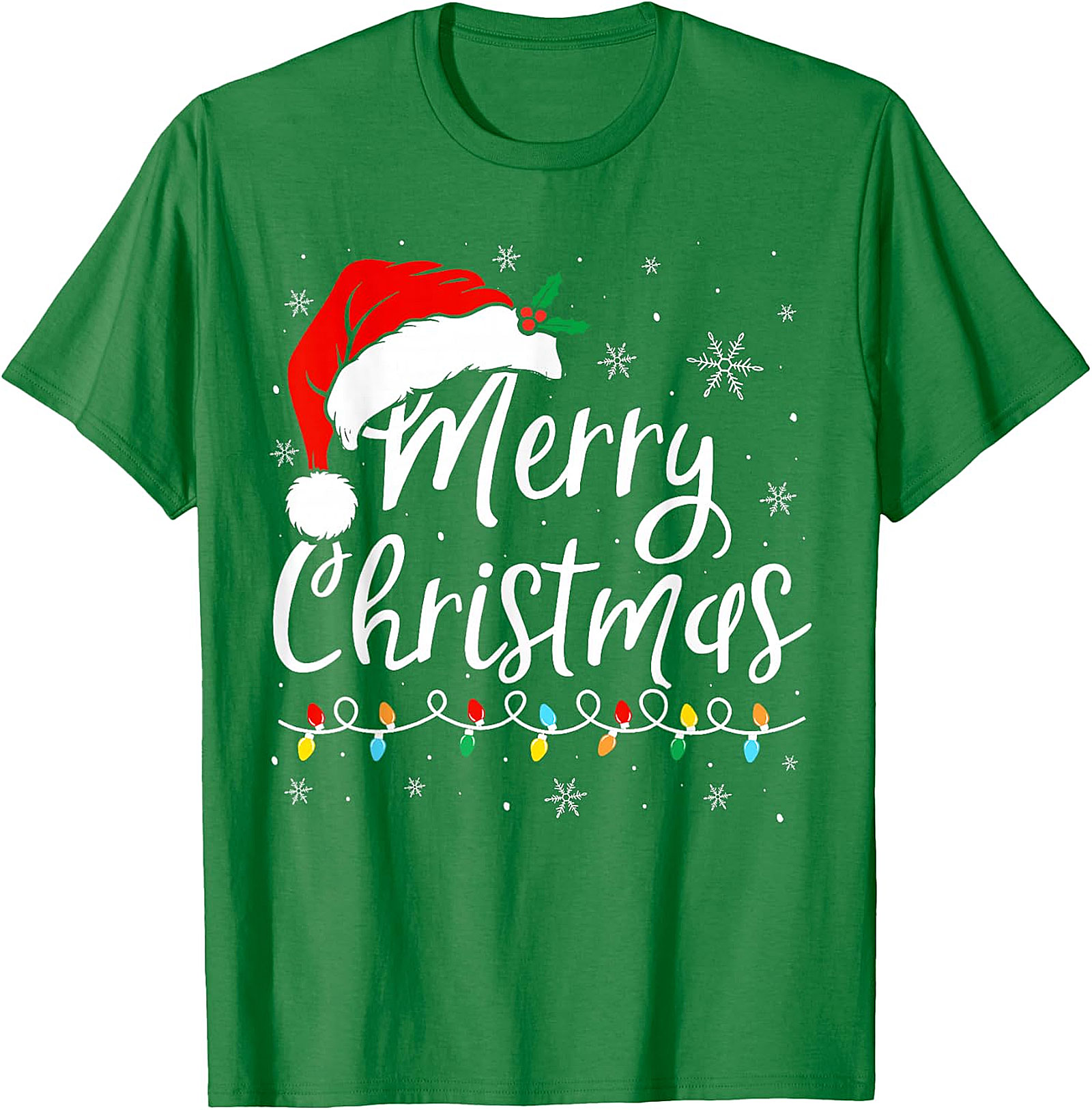 Merry Christmas T-Shirt | Festive Santa Hat & Lights Tee