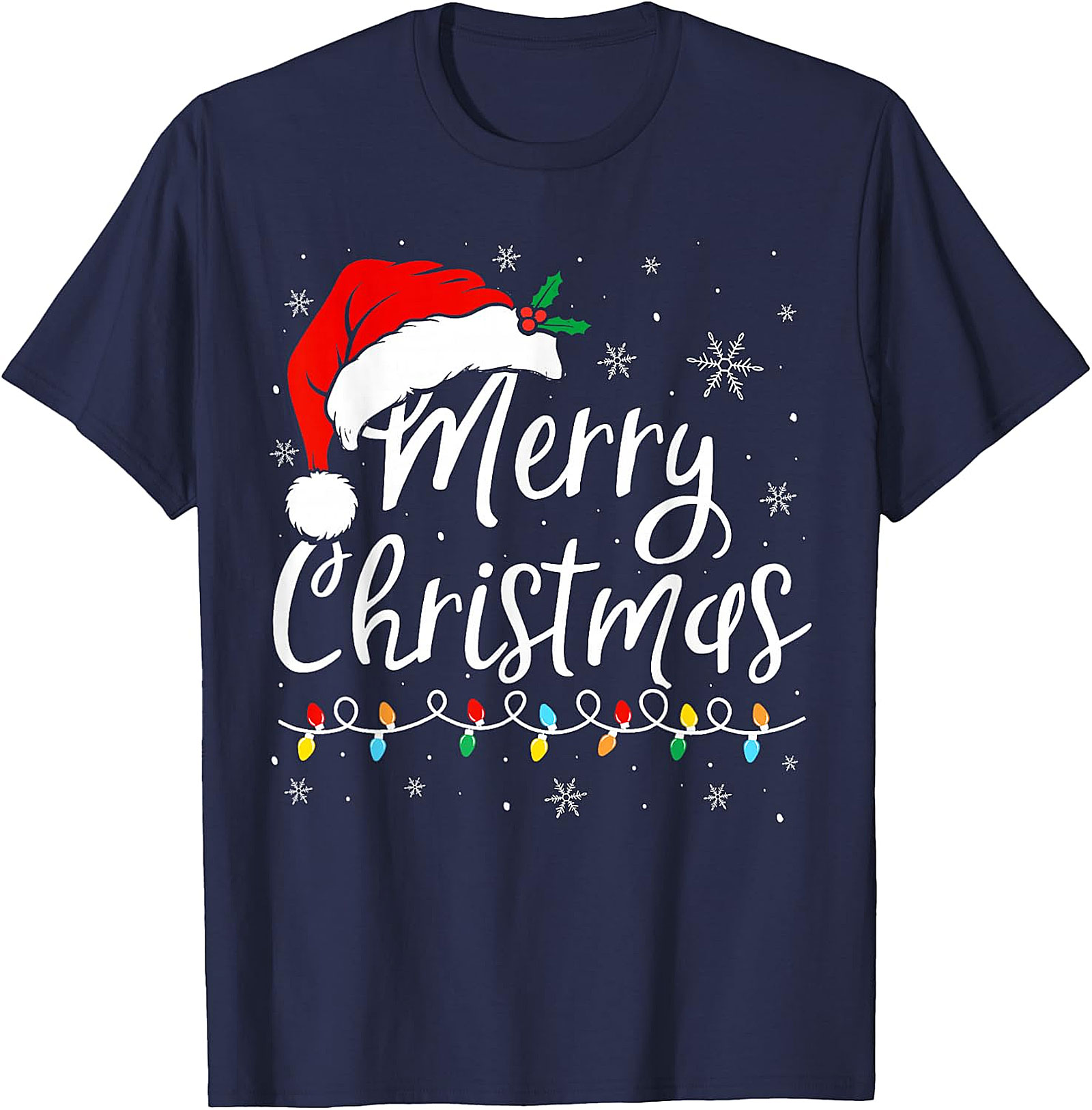 Merry Christmas T-Shirt | Festive Santa Hat & Lights Tee