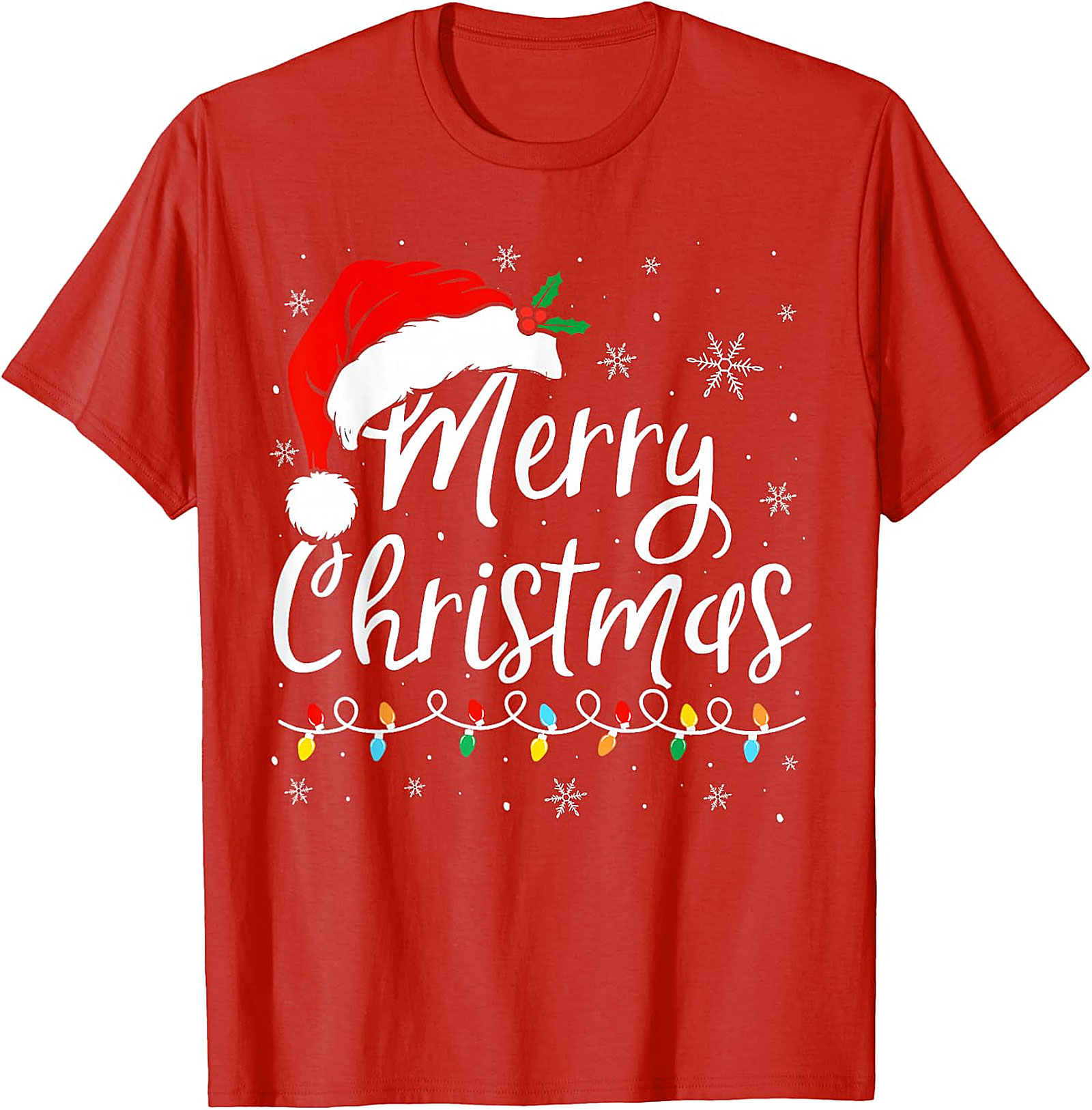 Merry Christmas T-Shirt | Festive Santa Hat & Lights Tee