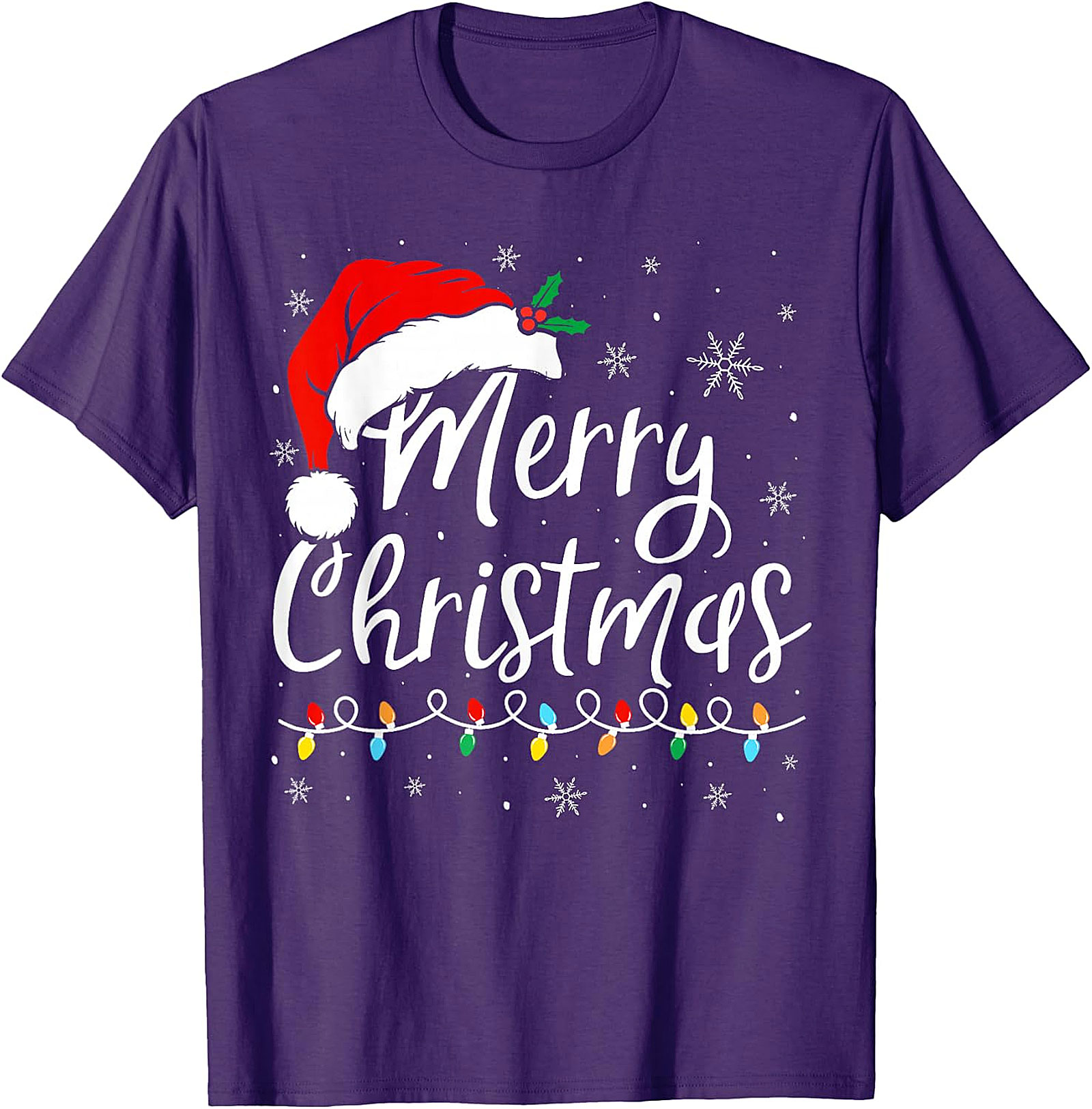Merry Christmas T-Shirt | Festive Santa Hat & Lights Tee