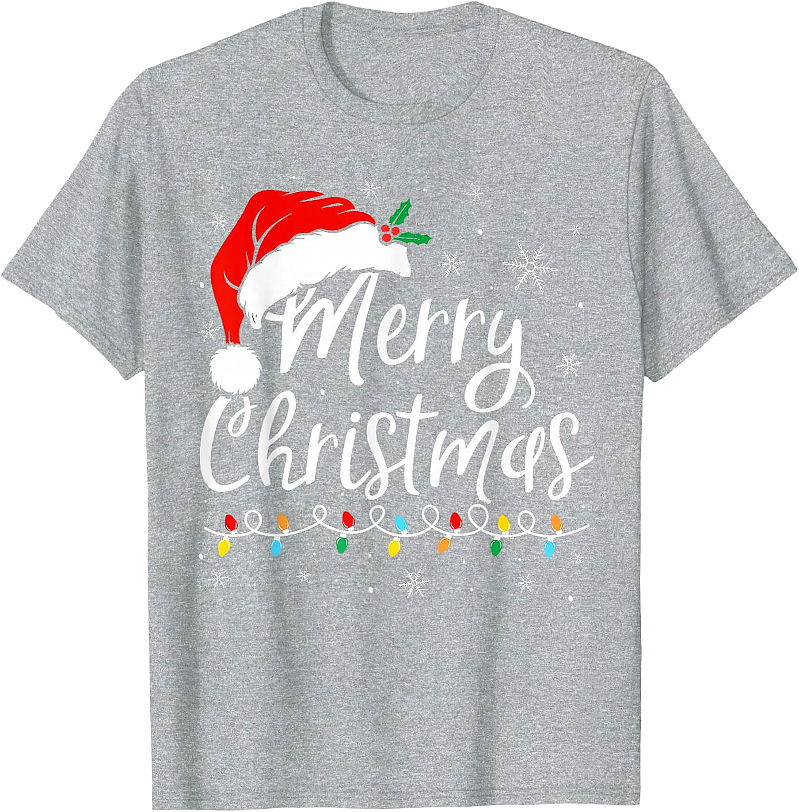 Merry Christmas T-Shirt | Festive Santa Hat & Lights Tee