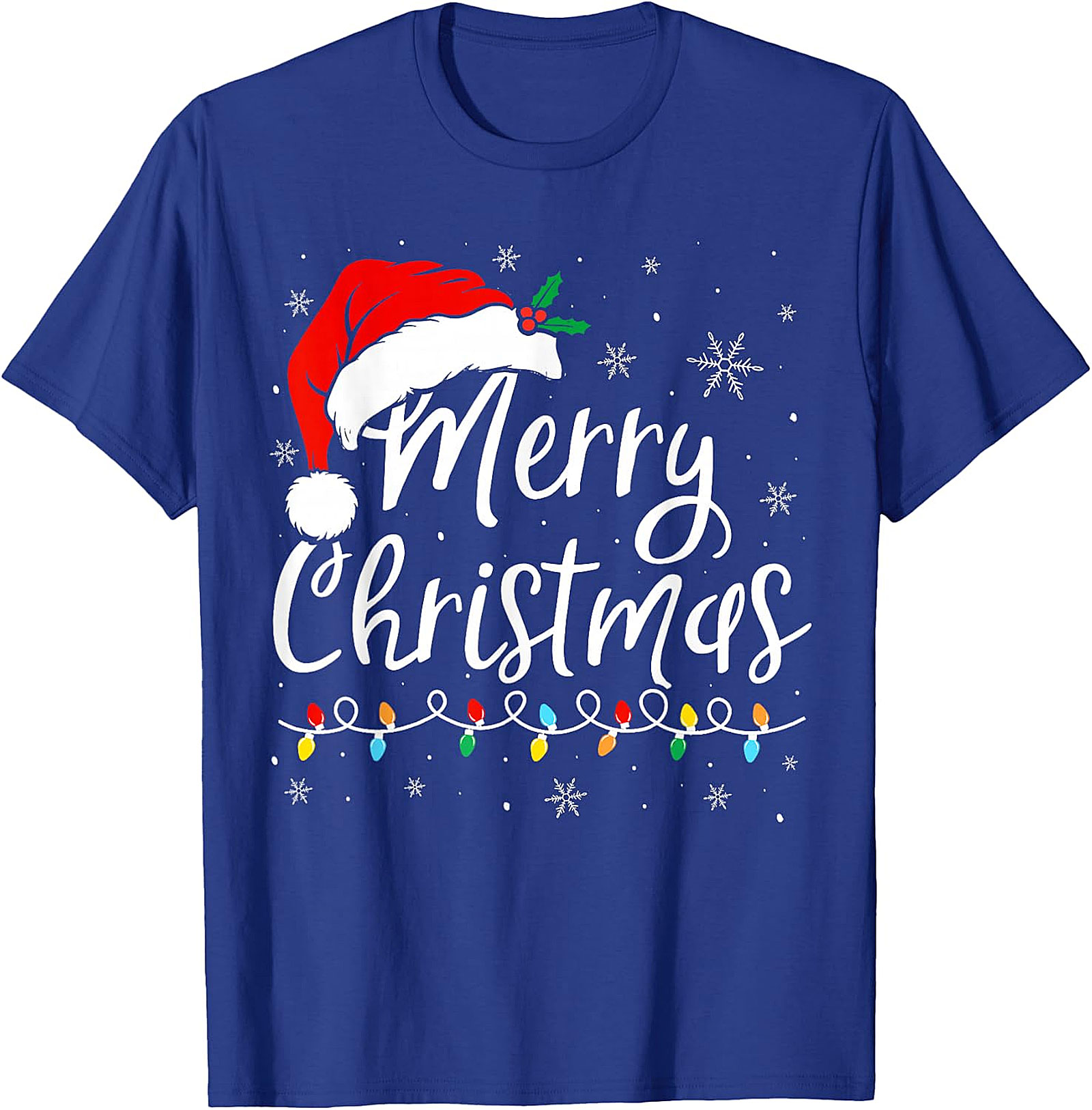 Merry Christmas T-Shirt | Festive Santa Hat & Lights Tee