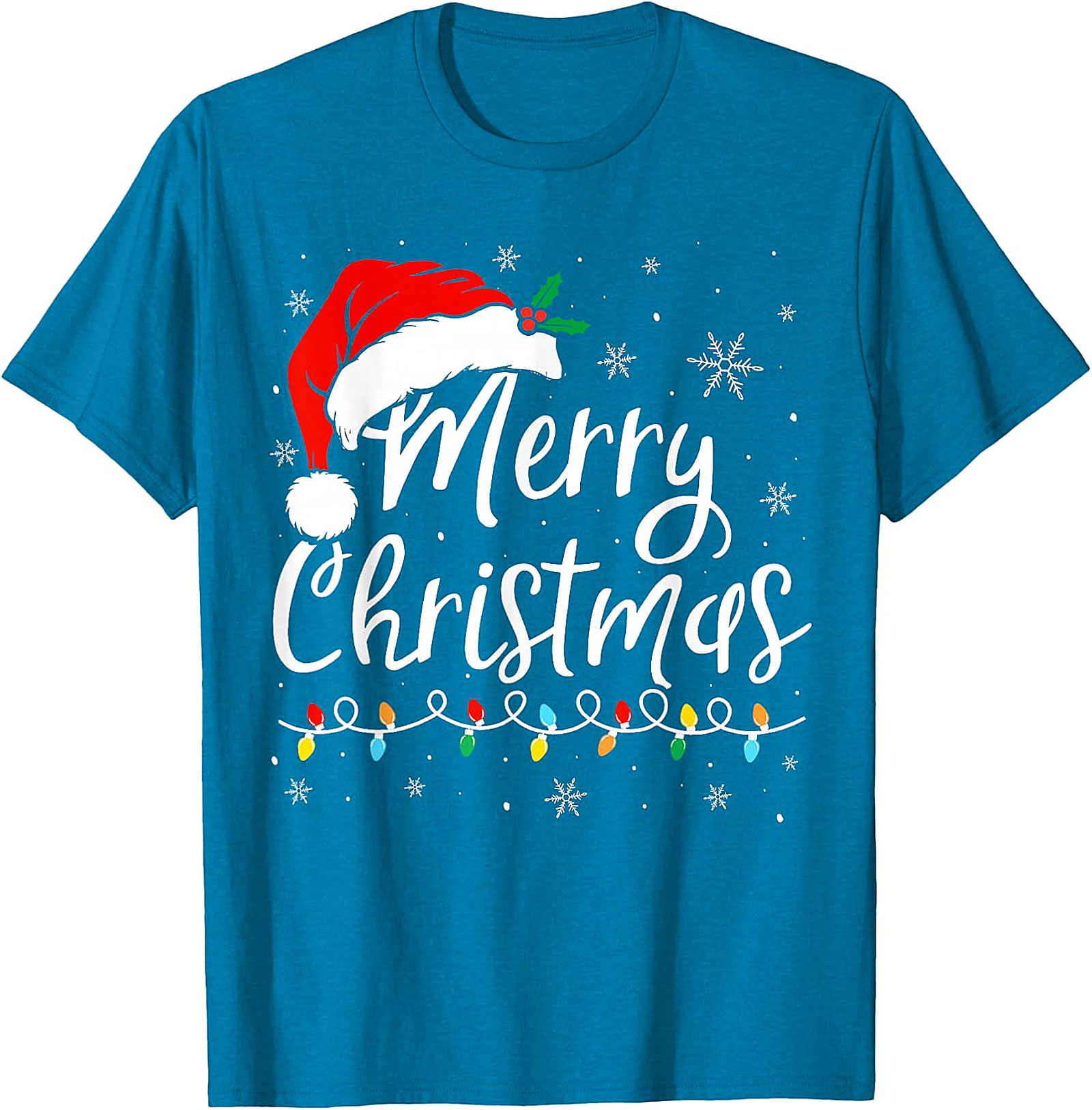 Merry Christmas T-Shirt | Festive Santa Hat & Lights Tee