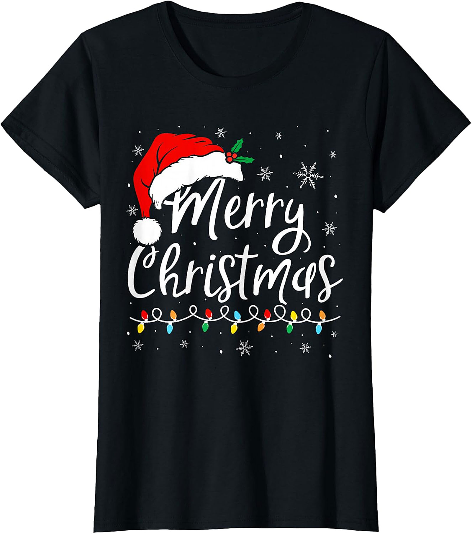 Merry Christmas T-Shirt | Festive Santa Hat & Lights Tee