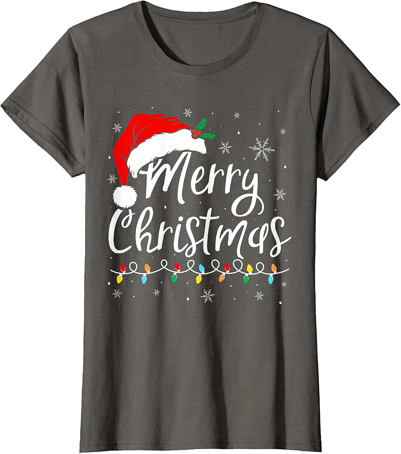 Merry Christmas T-Shirt | Festive Santa Hat & Lights Tee