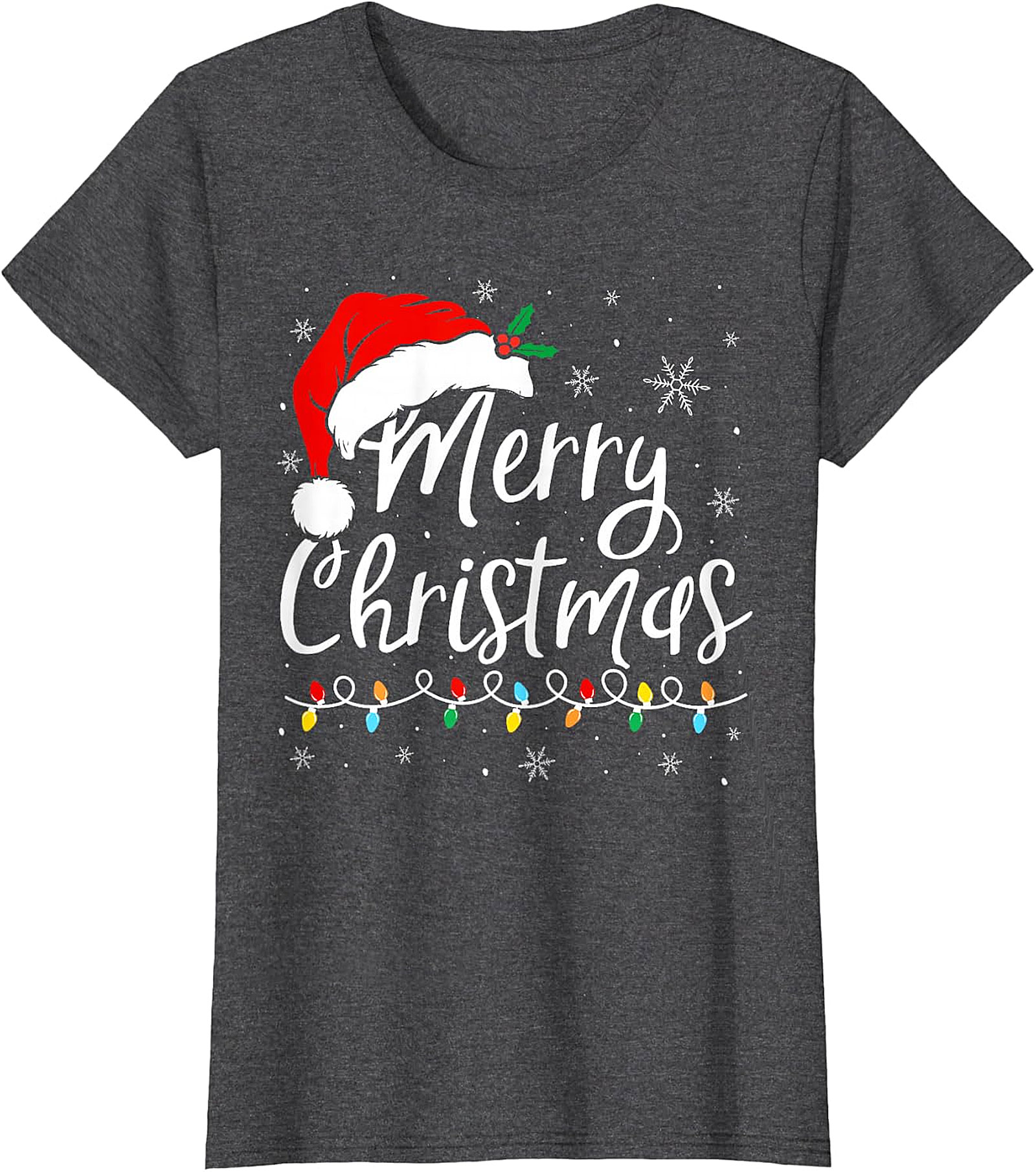 Merry Christmas T-Shirt | Festive Santa Hat & Lights Tee