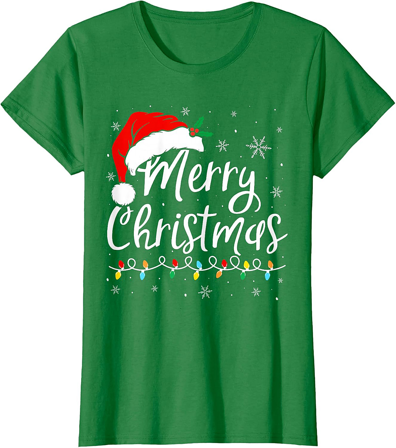 Merry Christmas T-Shirt | Festive Santa Hat & Lights Tee