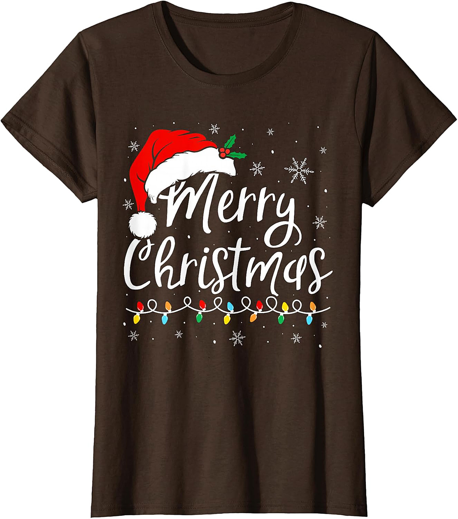 Merry Christmas T-Shirt | Festive Santa Hat & Lights Tee