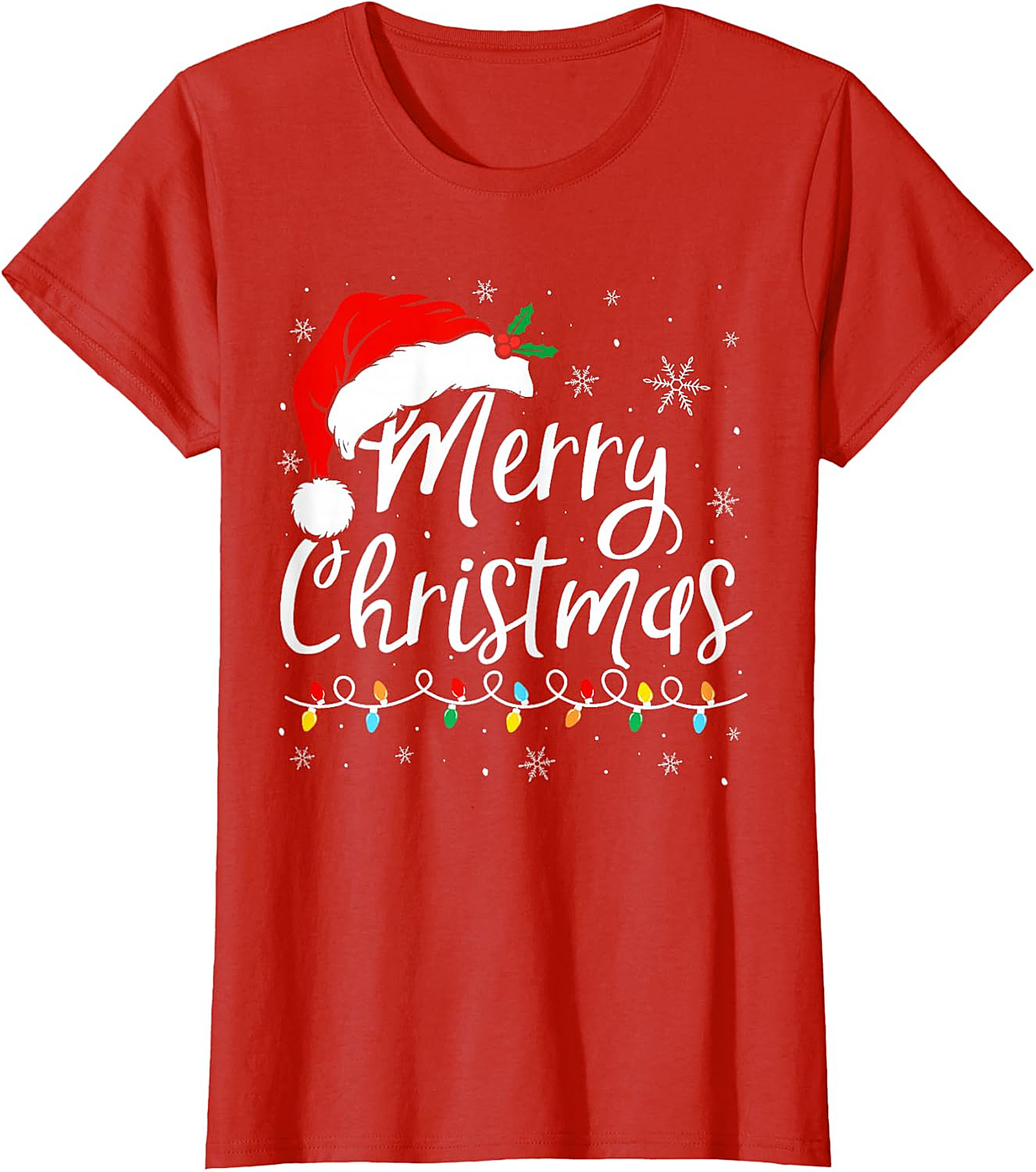 Merry Christmas T-Shirt | Festive Santa Hat & Lights Tee
