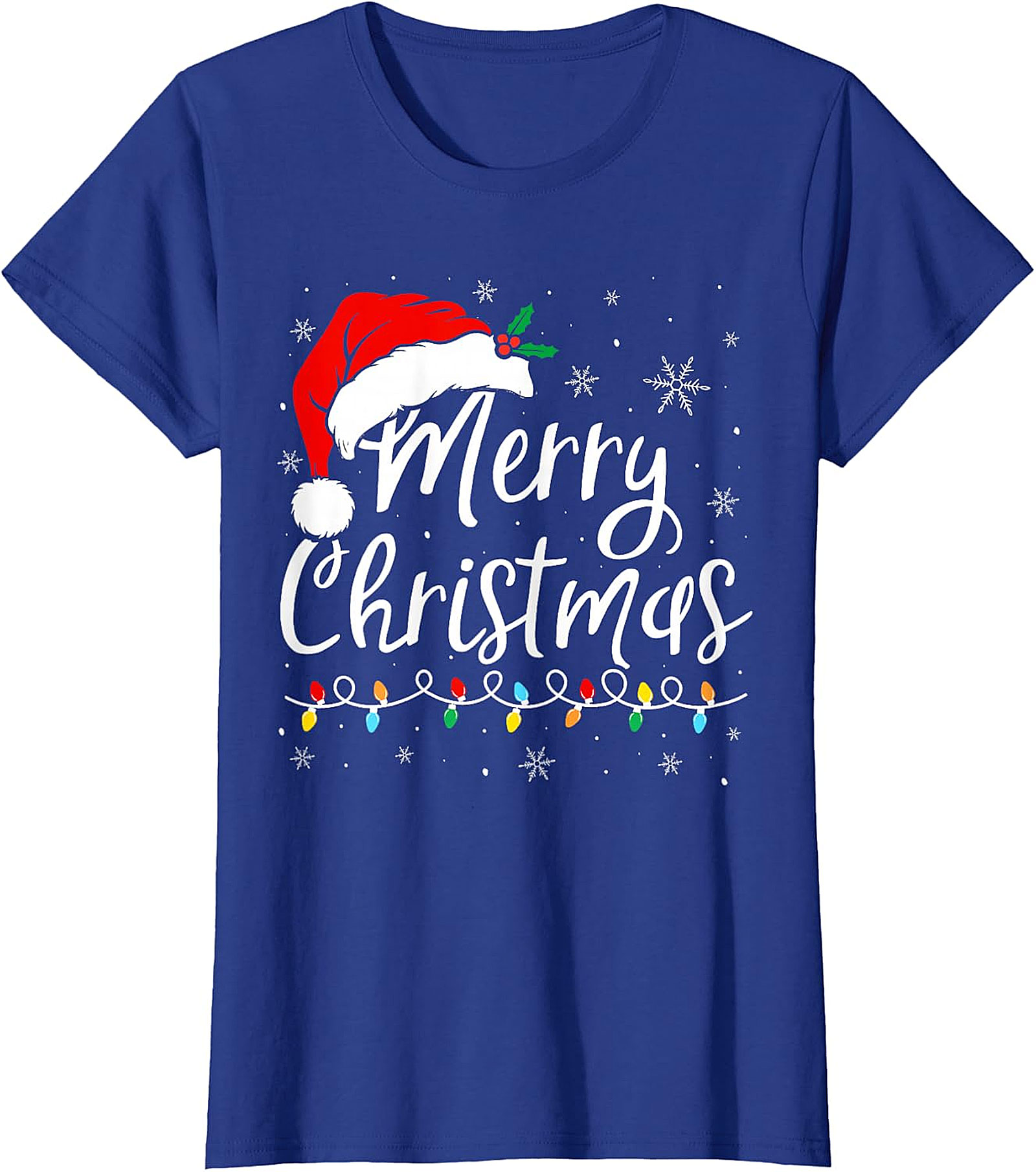 Merry Christmas T-Shirt | Festive Santa Hat & Lights Tee
