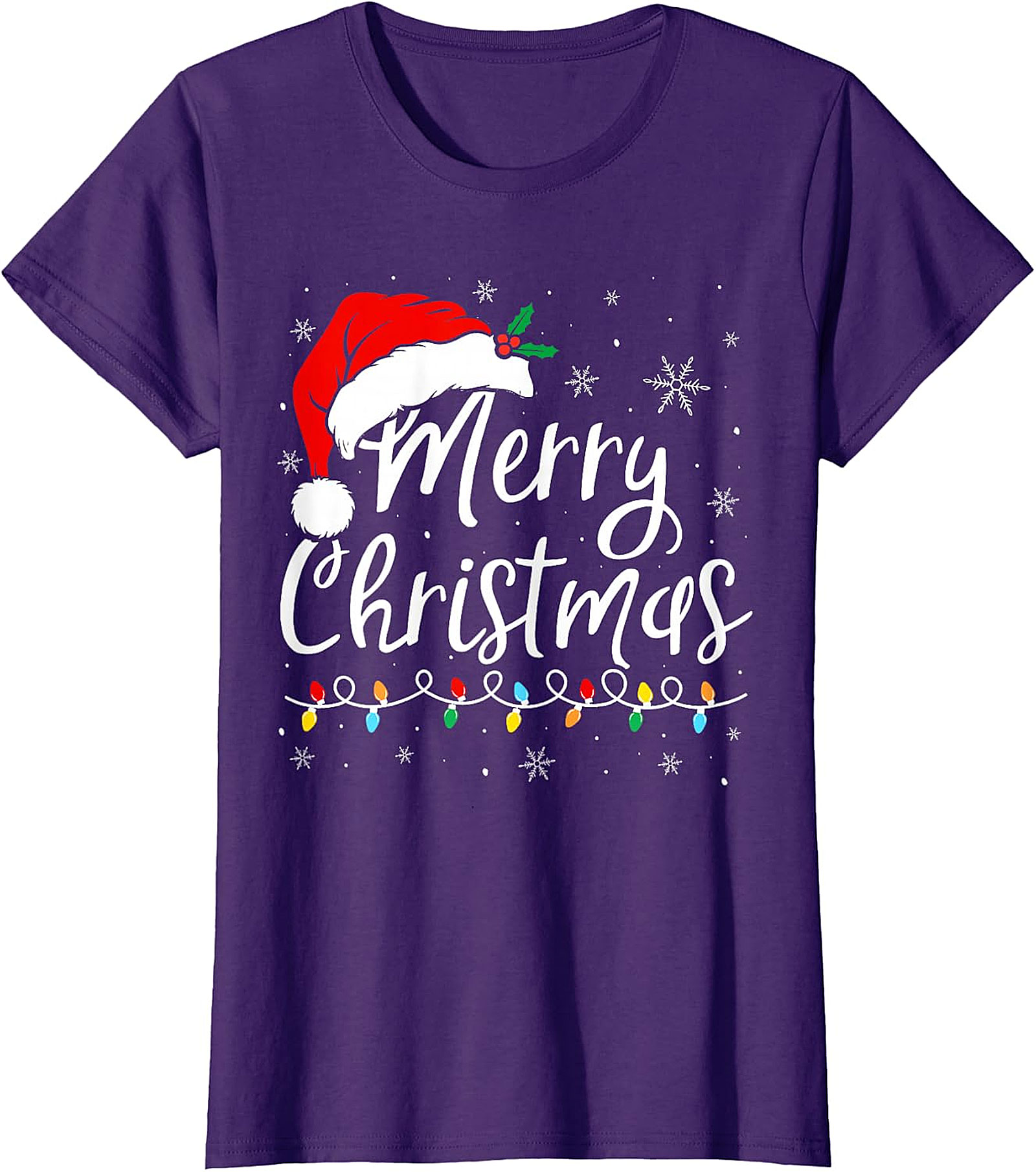 Merry Christmas T-Shirt | Festive Santa Hat & Lights Tee
