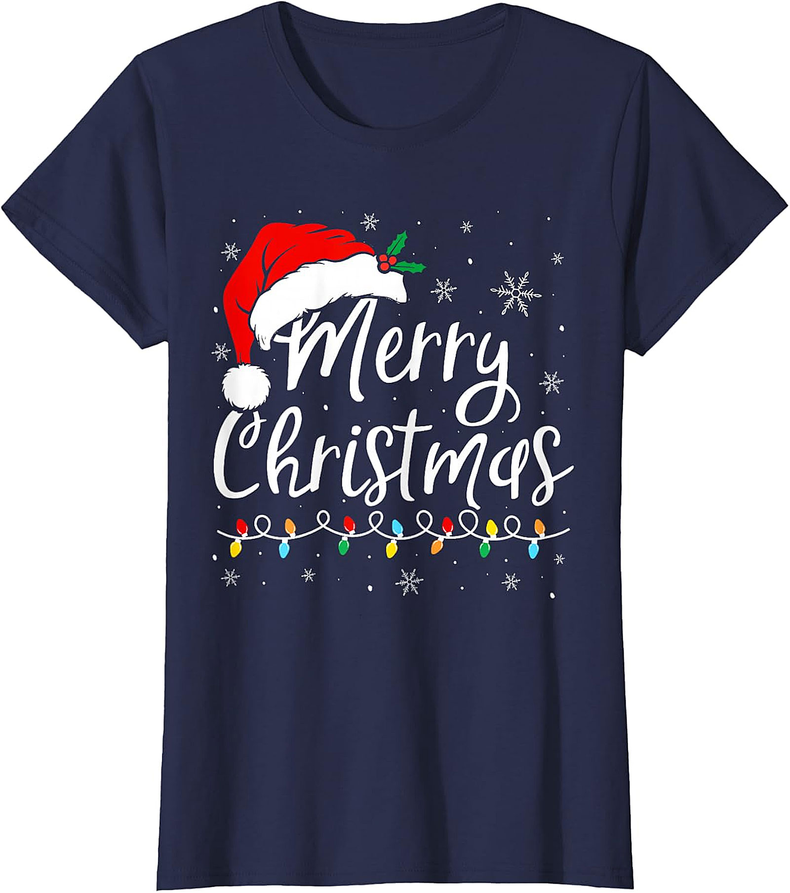 Merry Christmas T-Shirt | Festive Santa Hat & Lights Tee