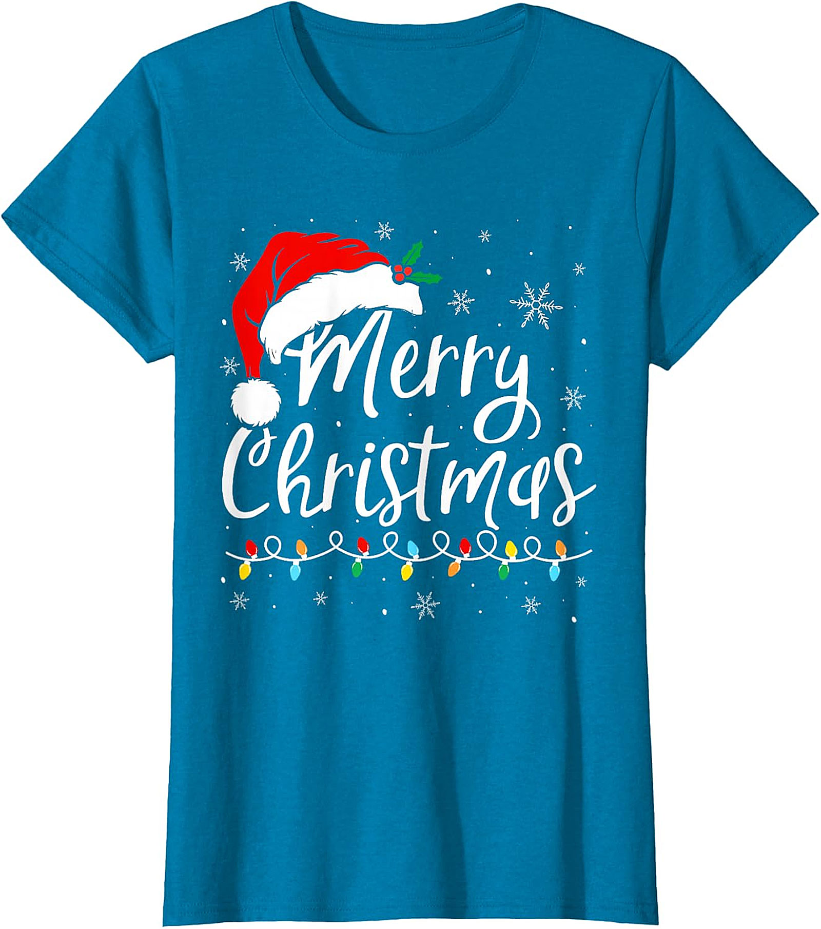 Merry Christmas T-Shirt | Festive Santa Hat & Lights Tee