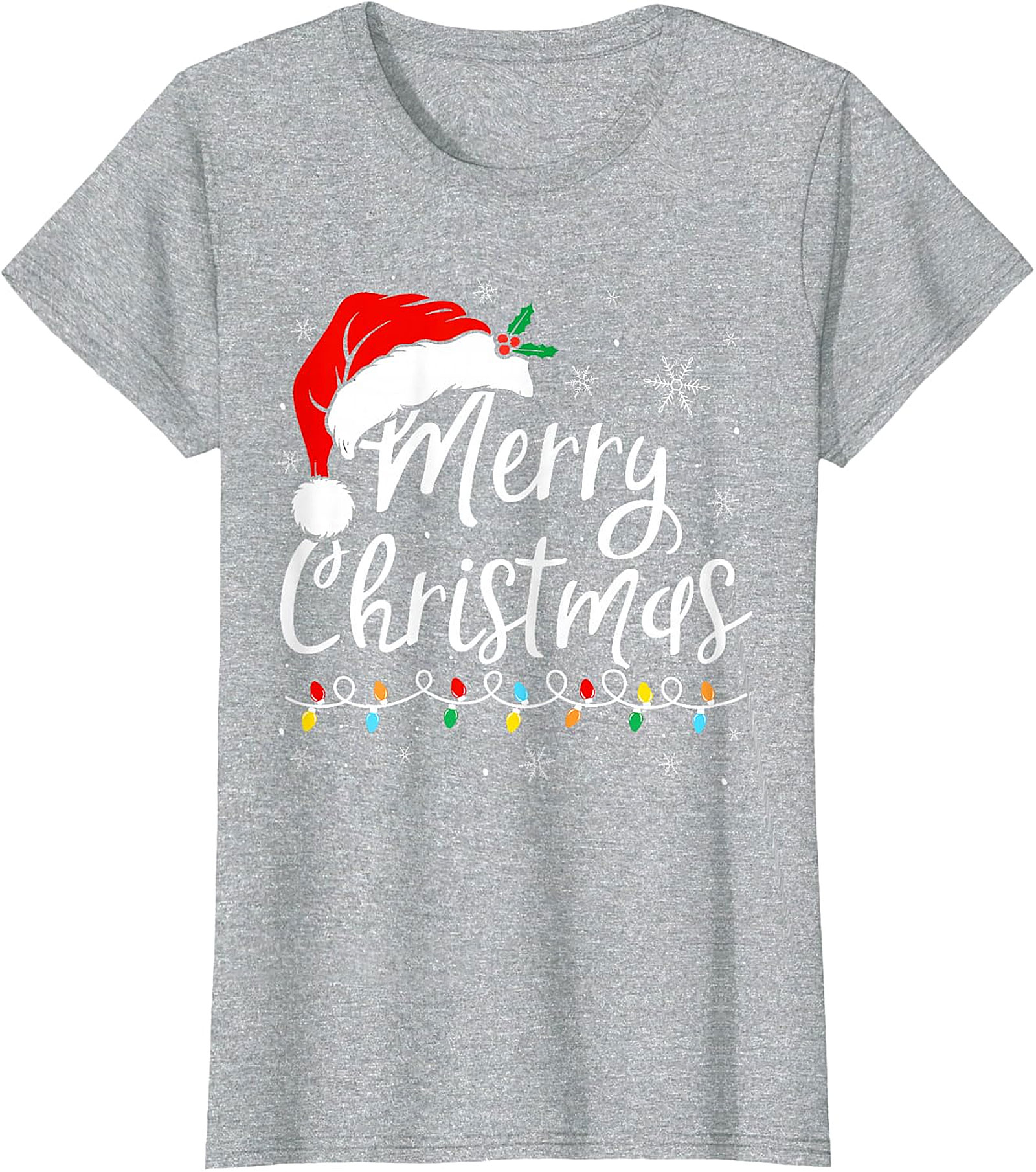 Merry Christmas T-Shirt | Festive Santa Hat & Lights Tee