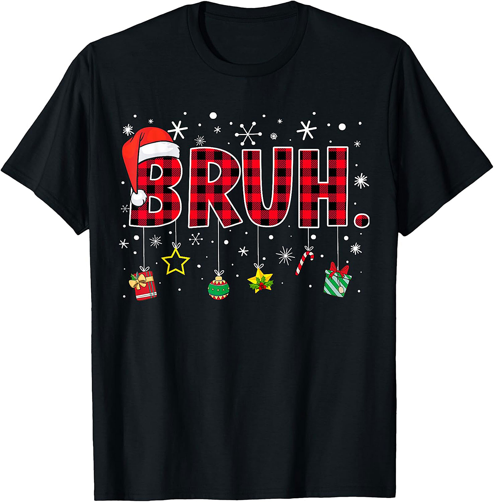 Bruh Plaid Christmas Shirt | Funny Santa Hat Holiday Apparel