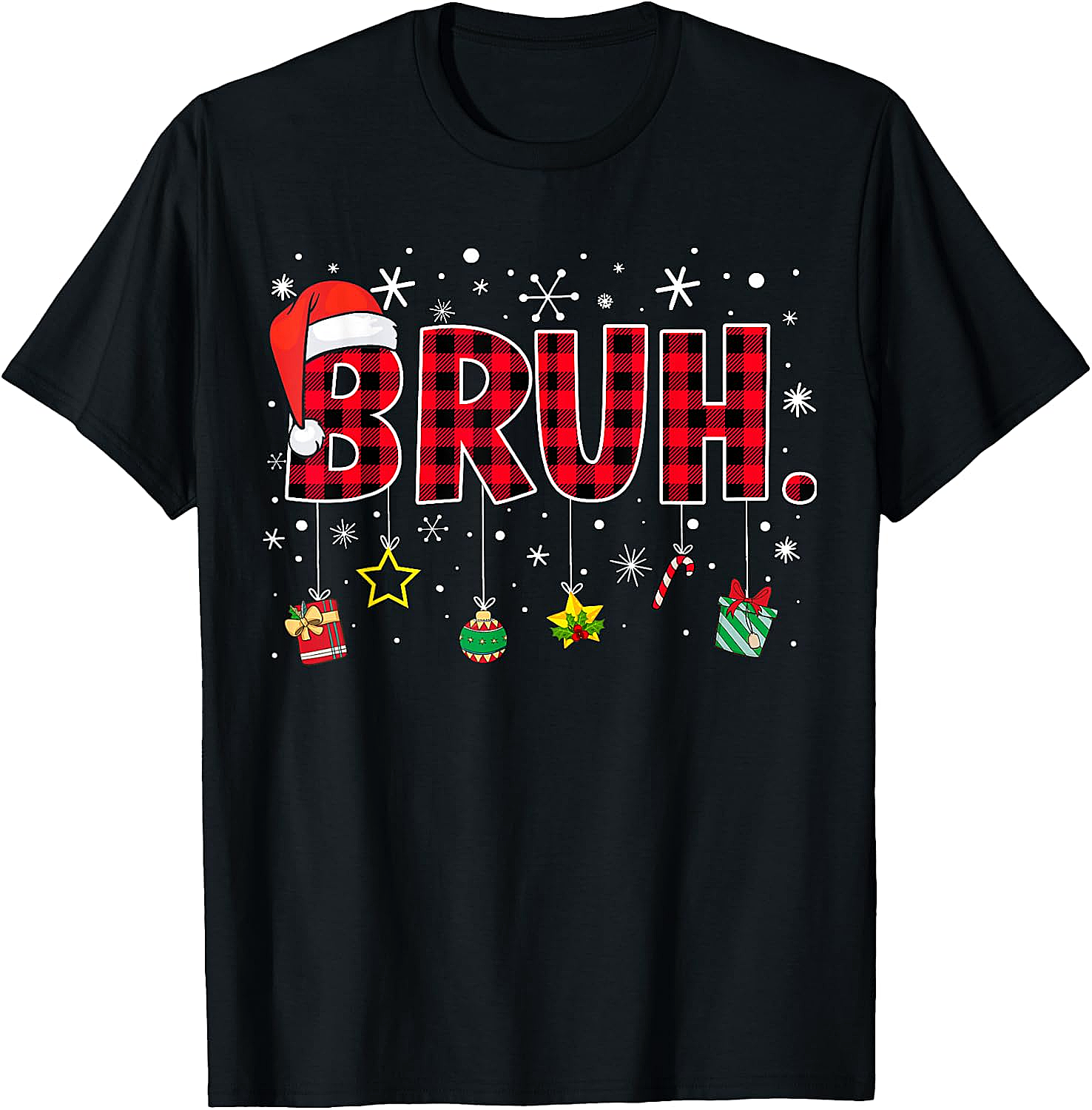 Bruh Funny Christmas Plaid T-Shirt Teens & Kids Xmas Tee