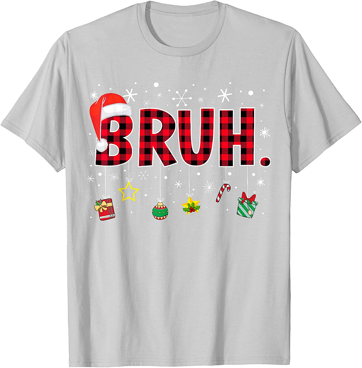  Bruh Funny Christmas Plaid T-Shirt Teens & Kids Xmas Tee
