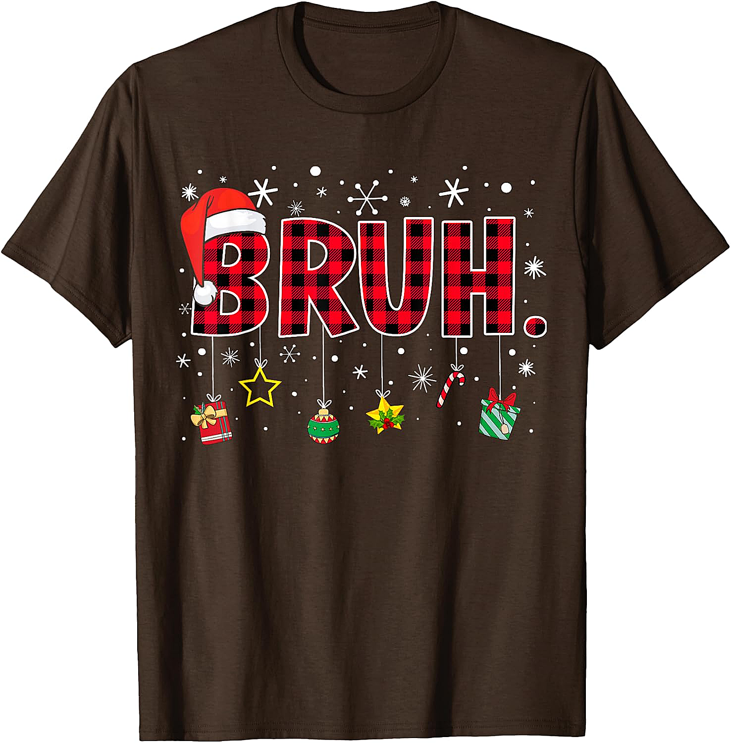  Bruh Funny Christmas Plaid T-Shirt Teens & Kids Xmas Tee