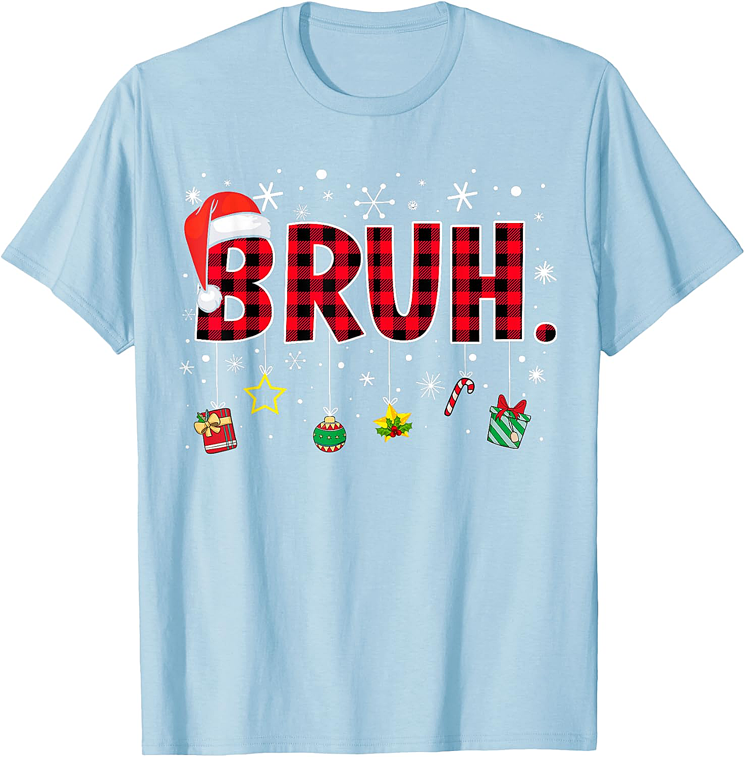  Bruh Funny Christmas Plaid T-Shirt Teens & Kids Xmas Tee