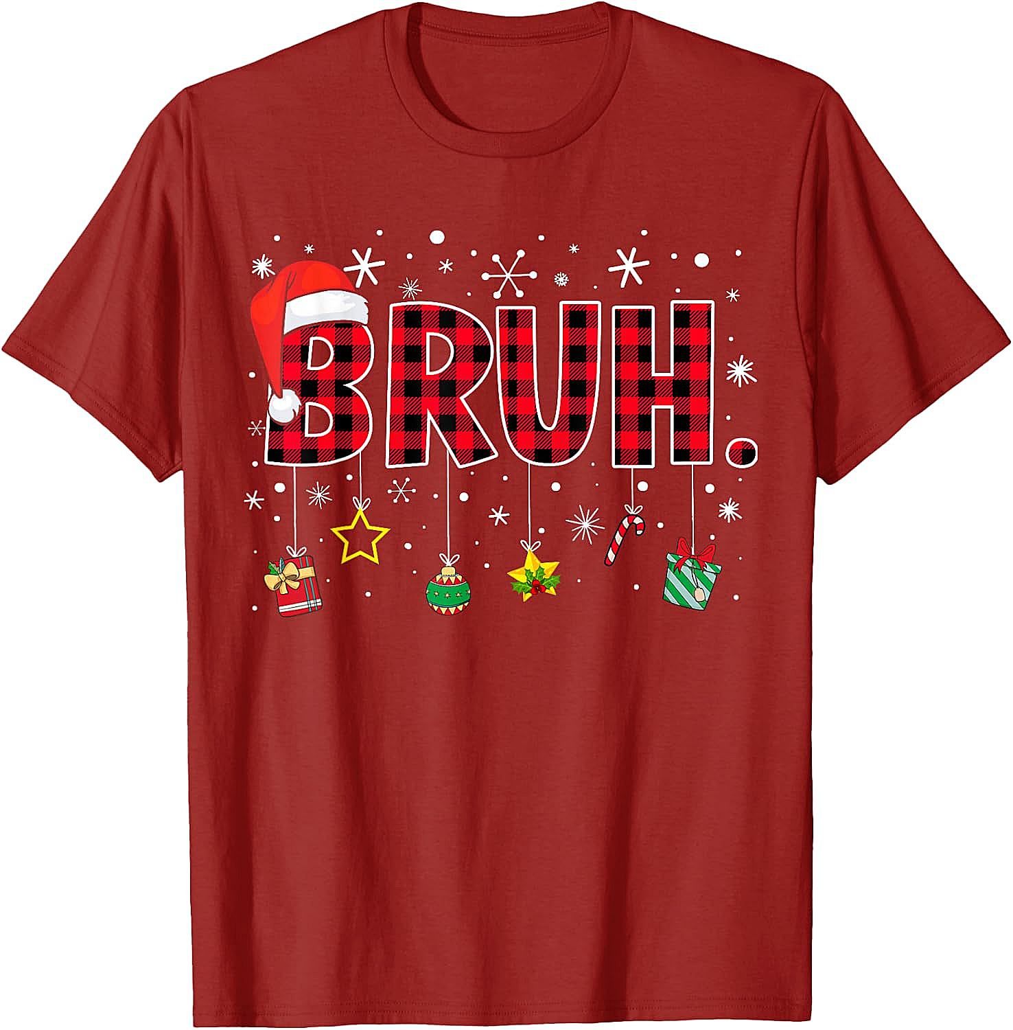  Bruh Funny Christmas Plaid T-Shirt Teens & Kids Xmas Tee