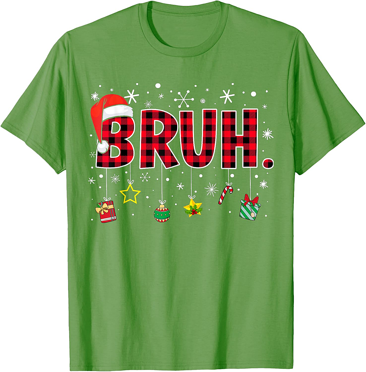  Bruh Funny Christmas Plaid T-Shirt Teens & Kids Xmas Tee