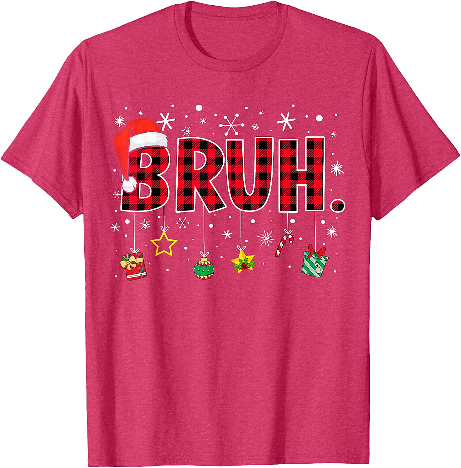  Bruh Funny Christmas Plaid T-Shirt Teens & Kids Xmas Tee