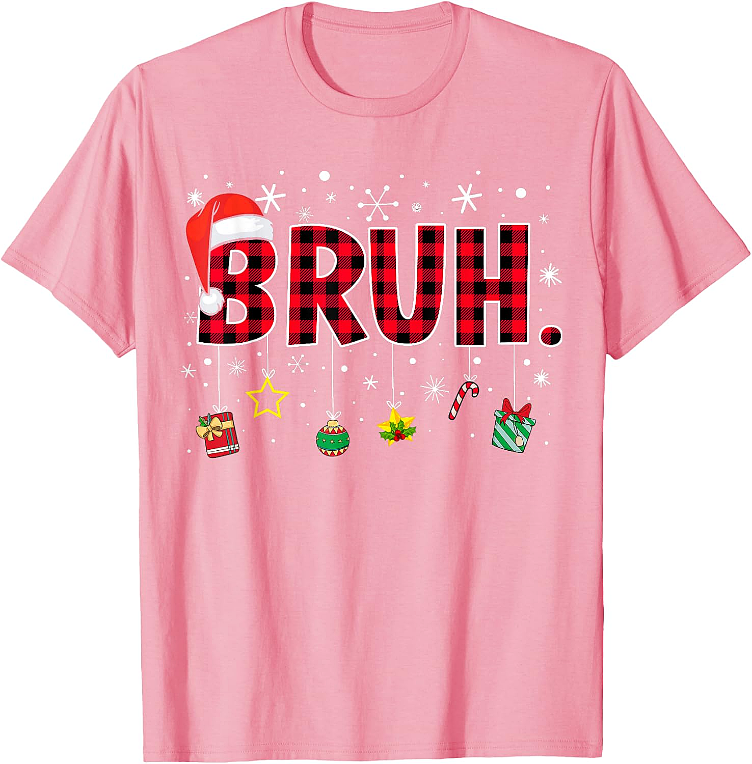  Bruh Funny Christmas Plaid T-Shirt Teens & Kids Xmas Tee