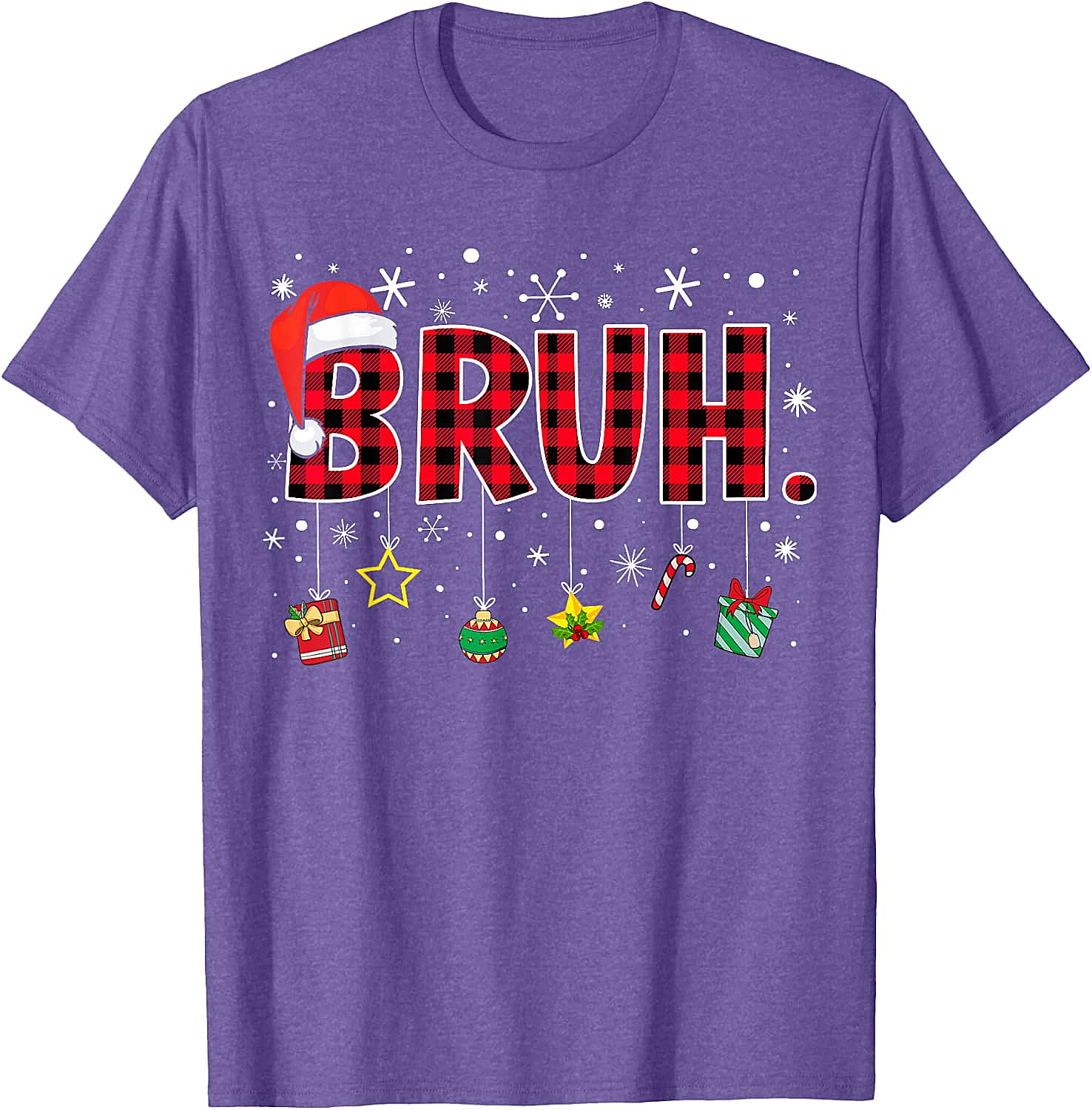  Bruh Funny Christmas Plaid T-Shirt Teens & Kids Xmas Tee